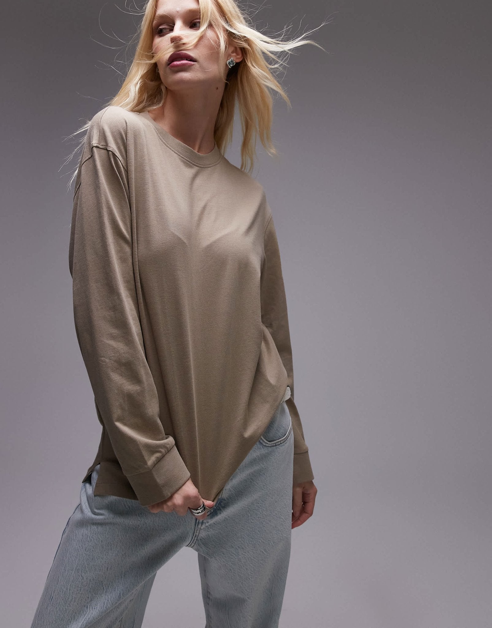 Mango round neck long sleeve t-shirt in beige - ASOS Sample Sale EU Store