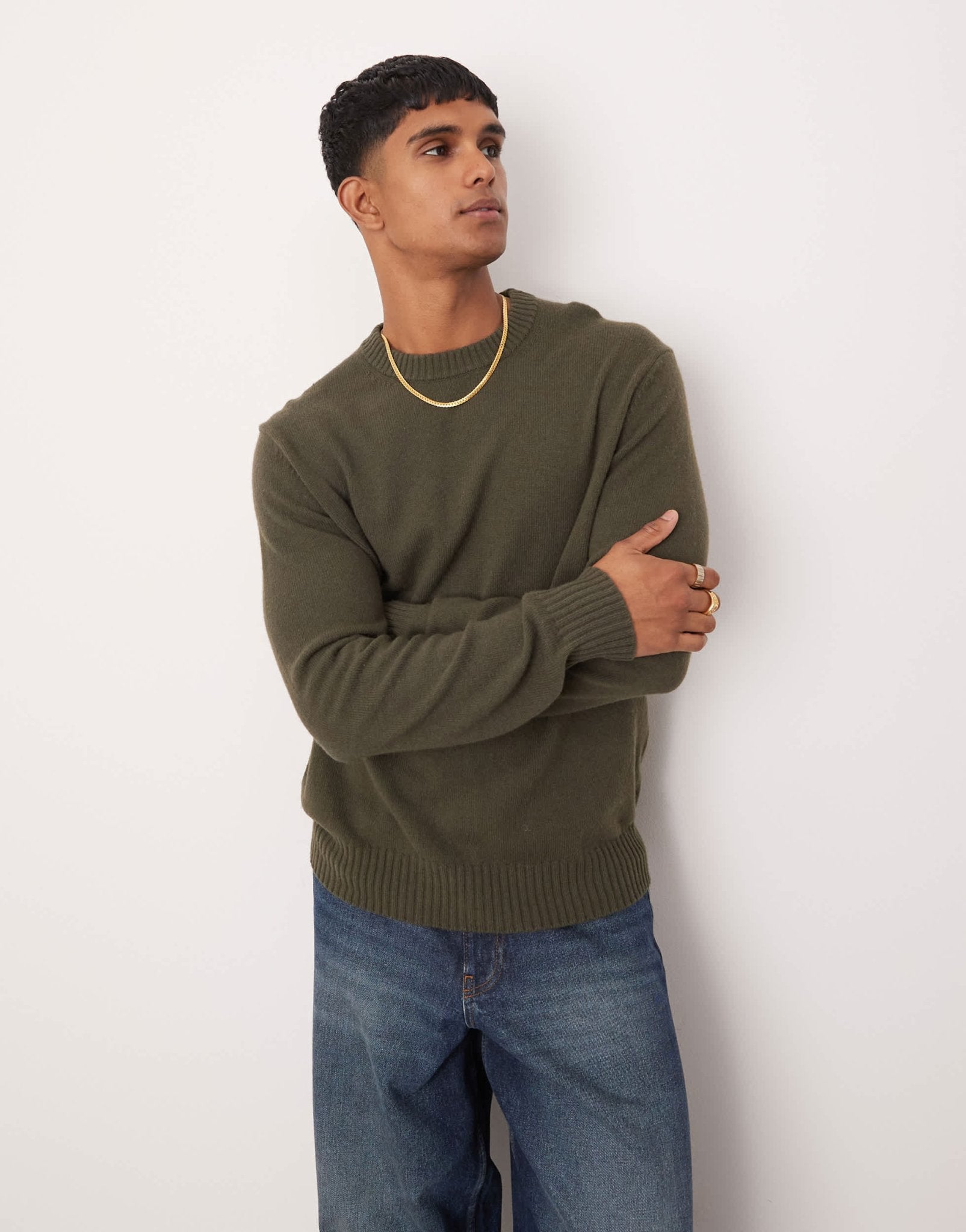 Mango roundneck regular fit wool sweater in khaki - ASOS Sample Sale EU Store