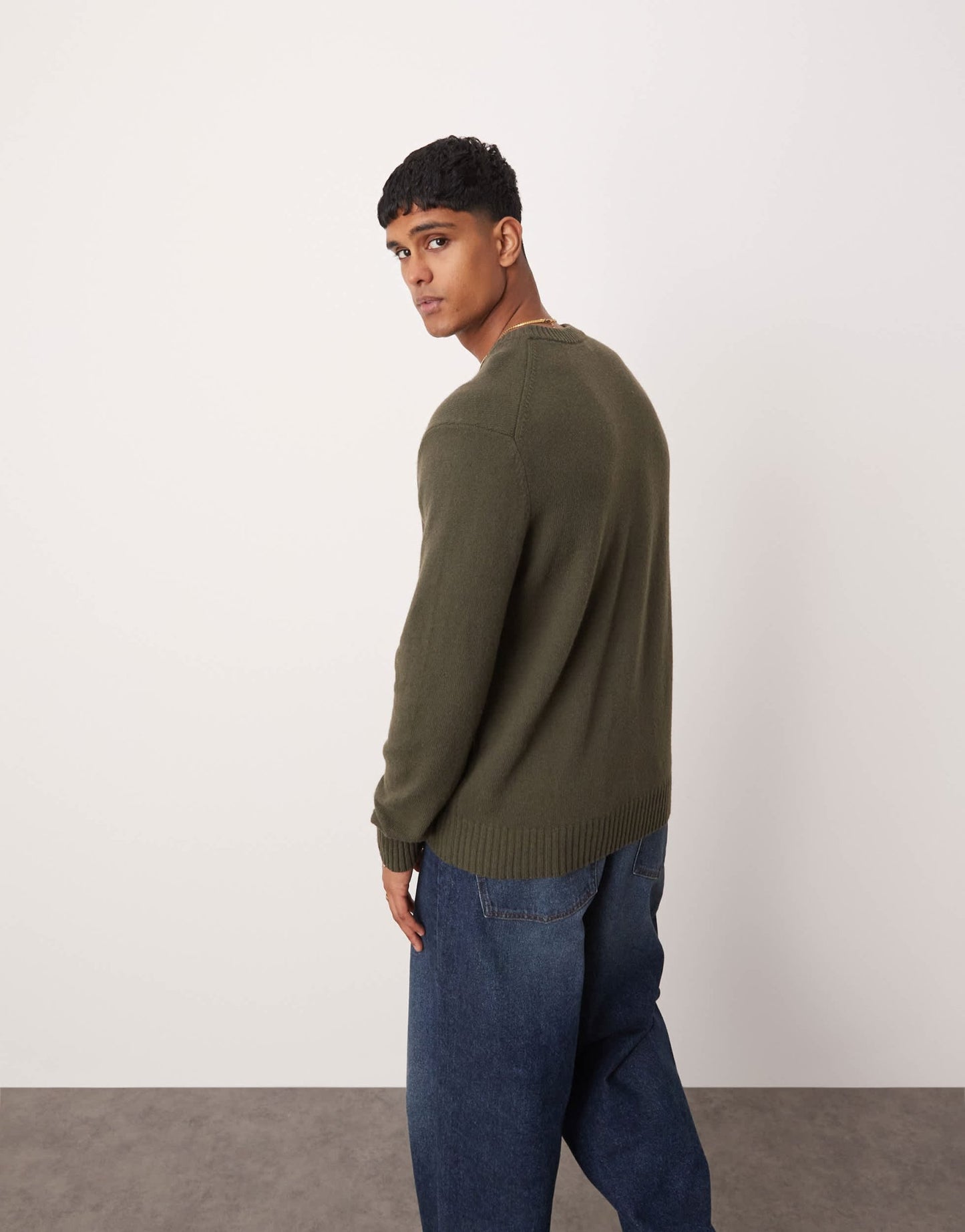 Mango roundneck regular fit wool sweater in khaki - ASOS Sample Sale EU Store