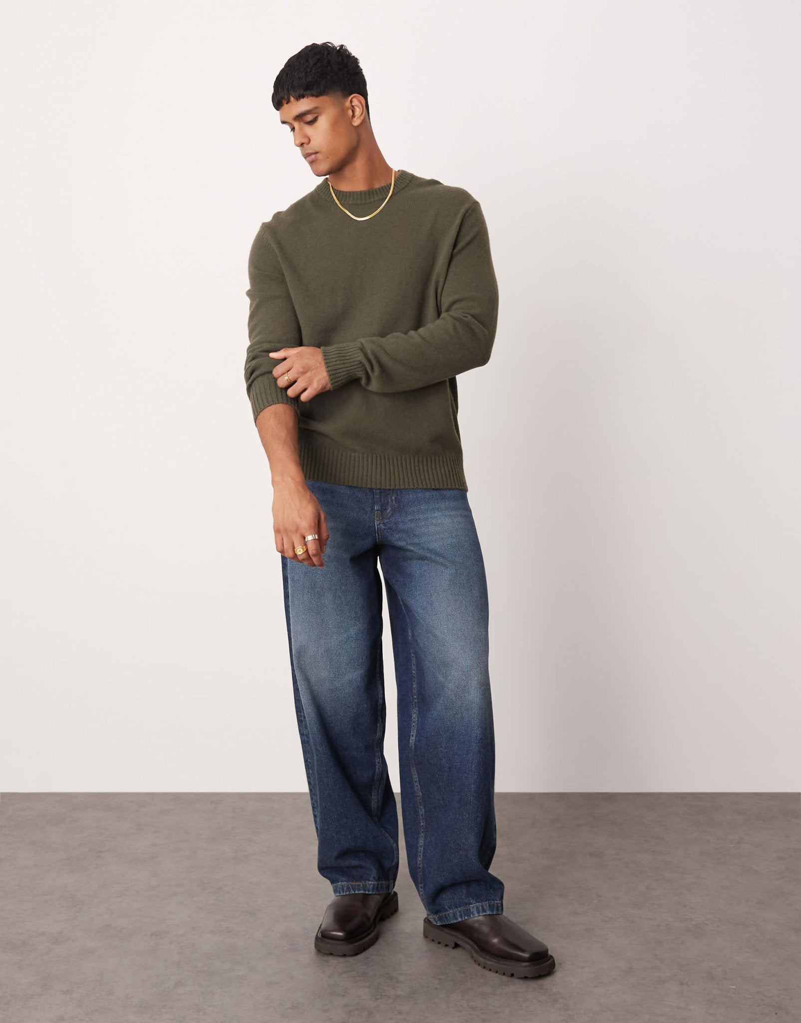 Mango roundneck regular fit wool sweater in khaki - ASOS Sample Sale EU Store