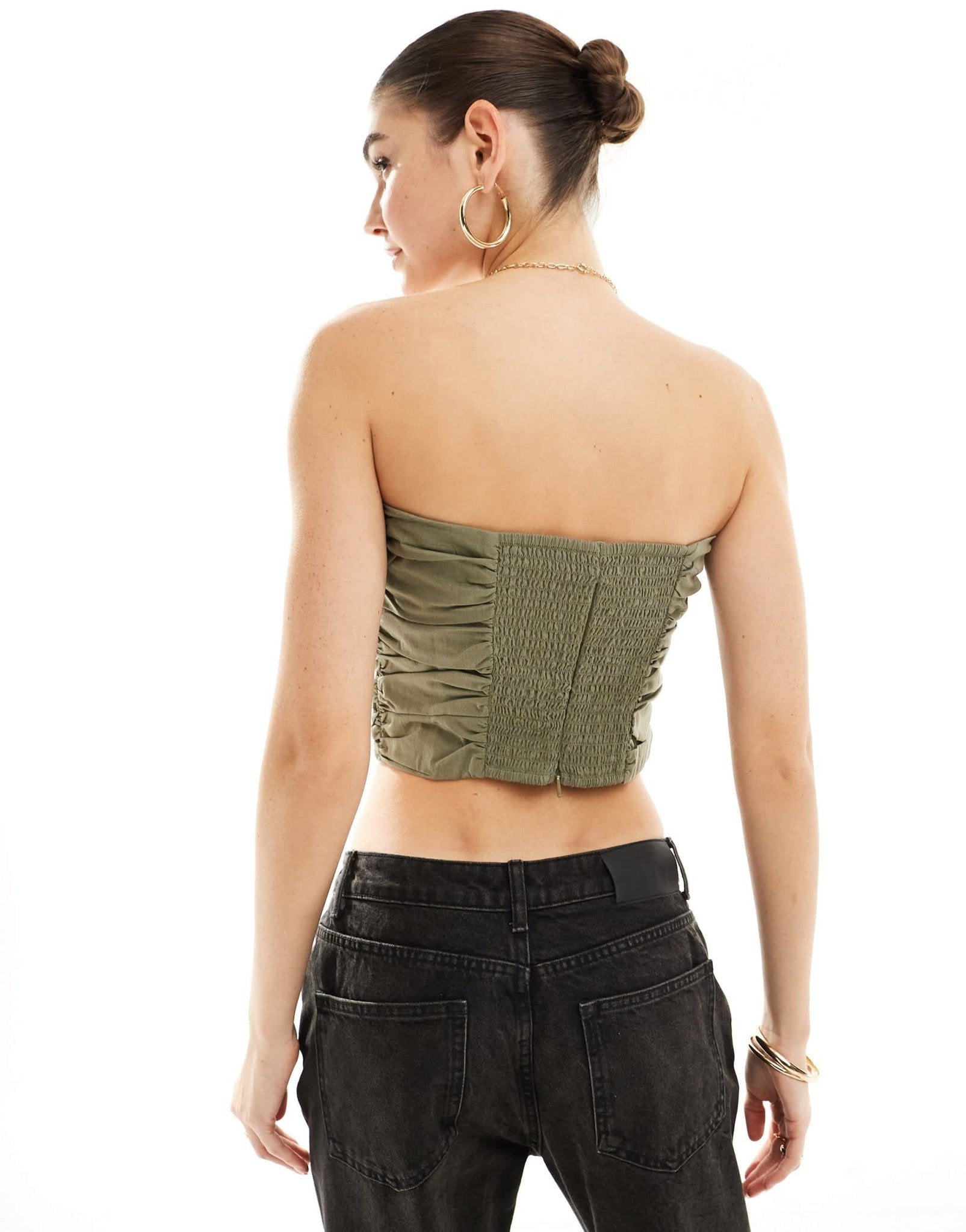 Mango ruched bandeau top in khaki - ASOS Sample Sale EU Store