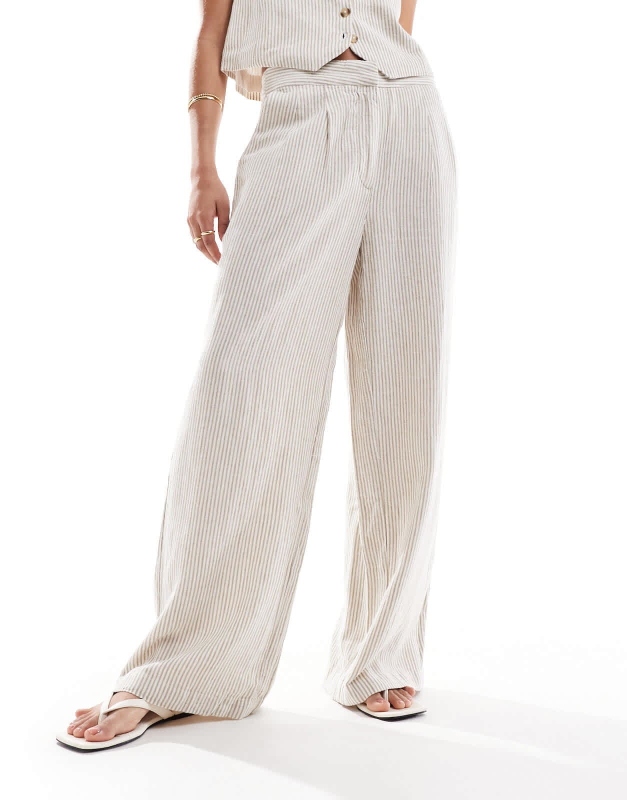 Mango Selection linen mix pinstripe straight leg co - ord trousers in white - ASOS Sample Sale EU Store
