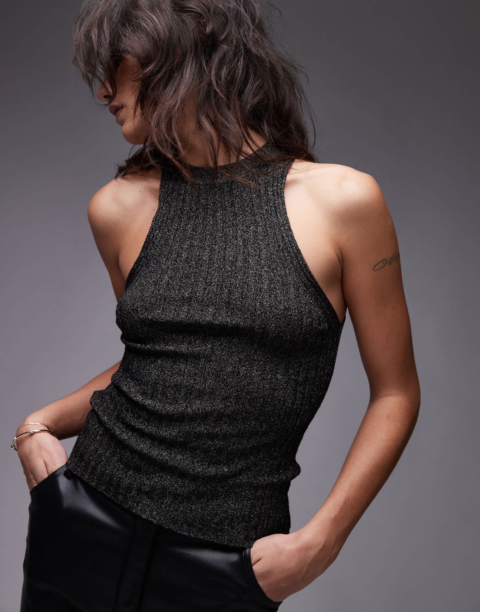 Mango shimmer knitted sleeveless top in silver - ASOS Sample Sale EU Store
