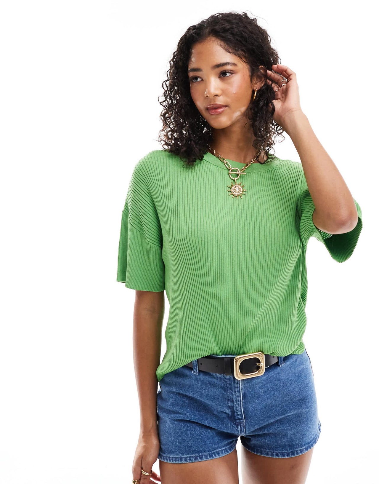 Mango short sleeve knitted top in green - ASOS Sample Sale EU Store