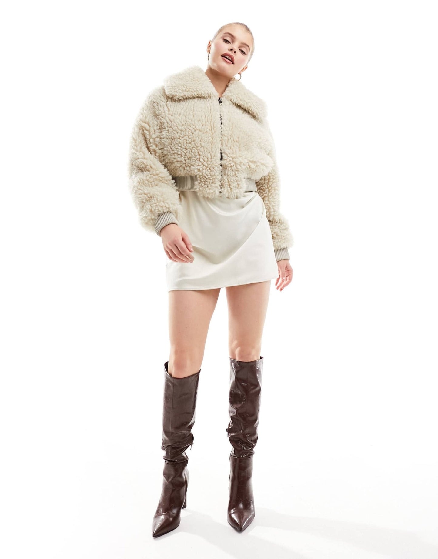 Mango short teddy jacket in beige - ASOS Sample Sale EU Store