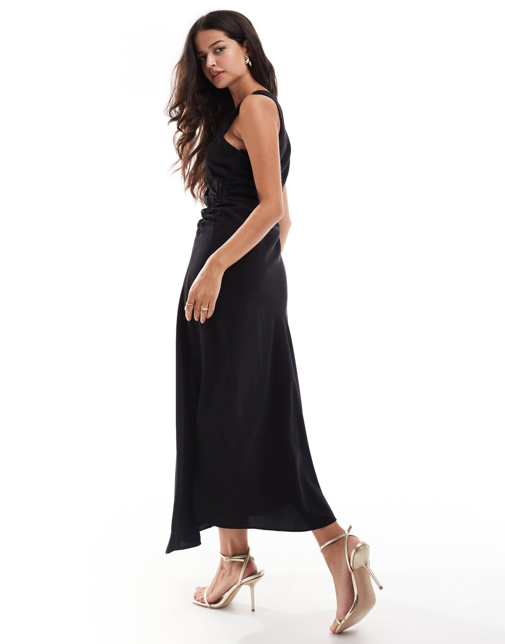 Mango sleeveless cinched side midi dress in black - ASOS Sample Sale EU Store