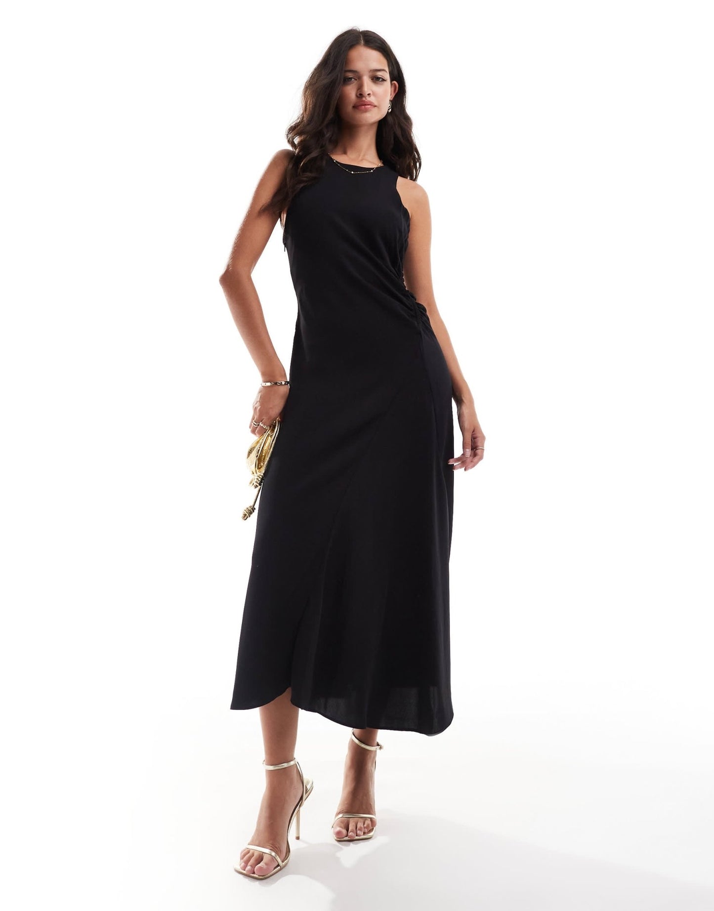 Mango sleeveless cinched side midi dress in black - ASOS Sample Sale EU Store