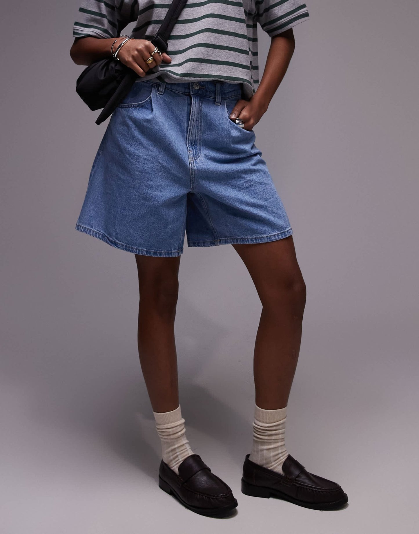 Mango slouchy longline denim shorts in light blue - ASOS Sample Sale EU Store