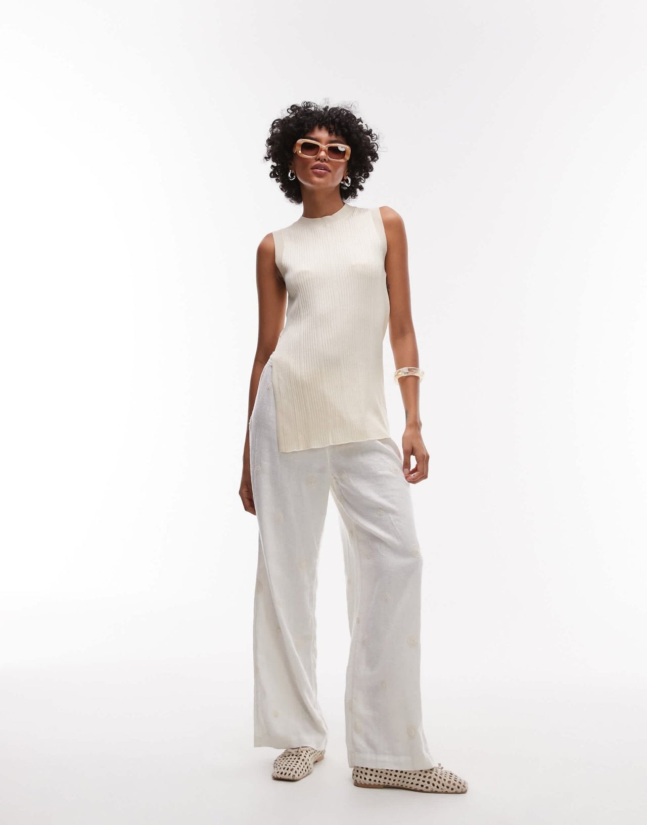 Mango split side longline knitted sleeveless top in ecru - ASOS Sample Sale EU Store