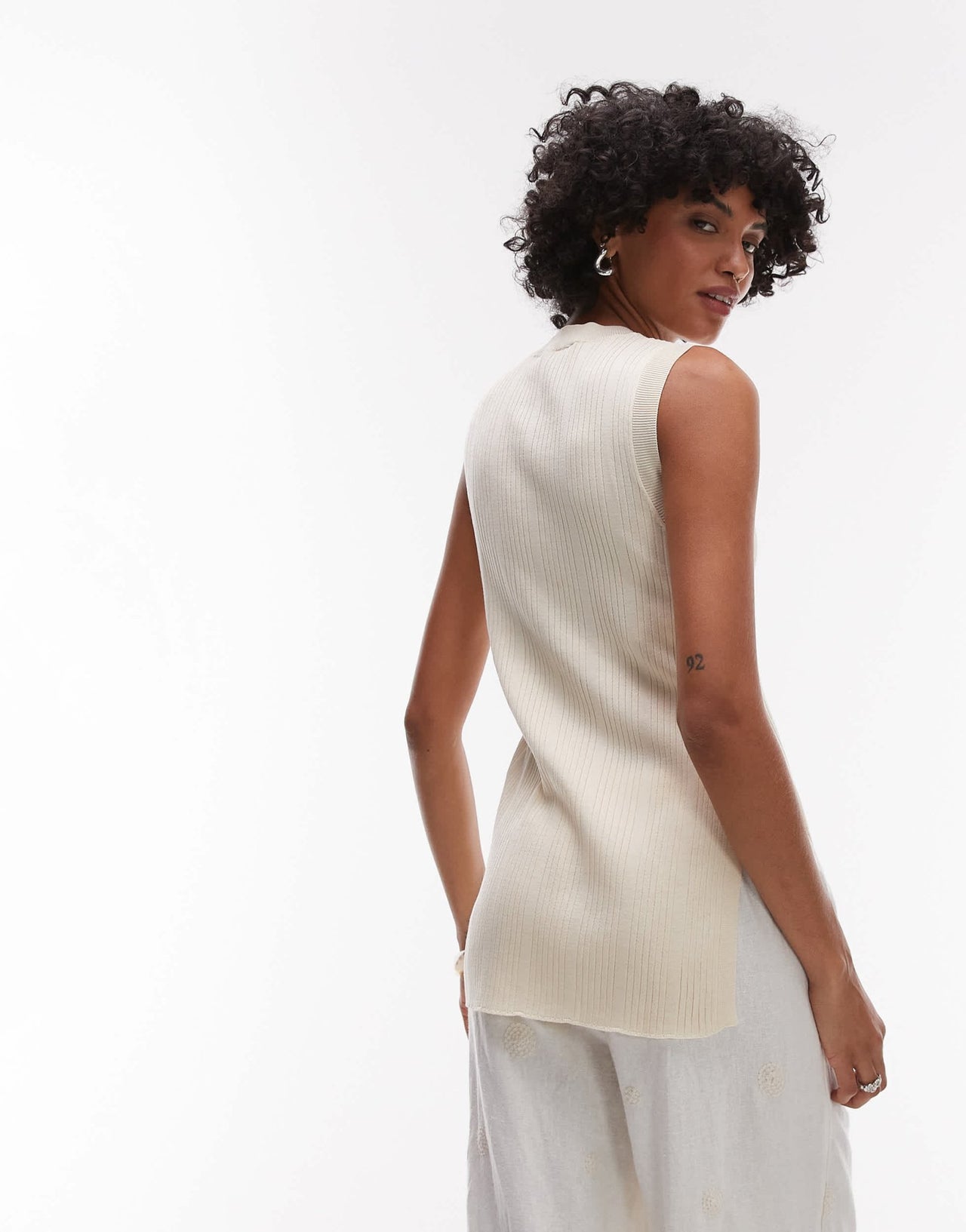 Mango split side longline knitted sleeveless top in ecru - ASOS Sample Sale EU Store