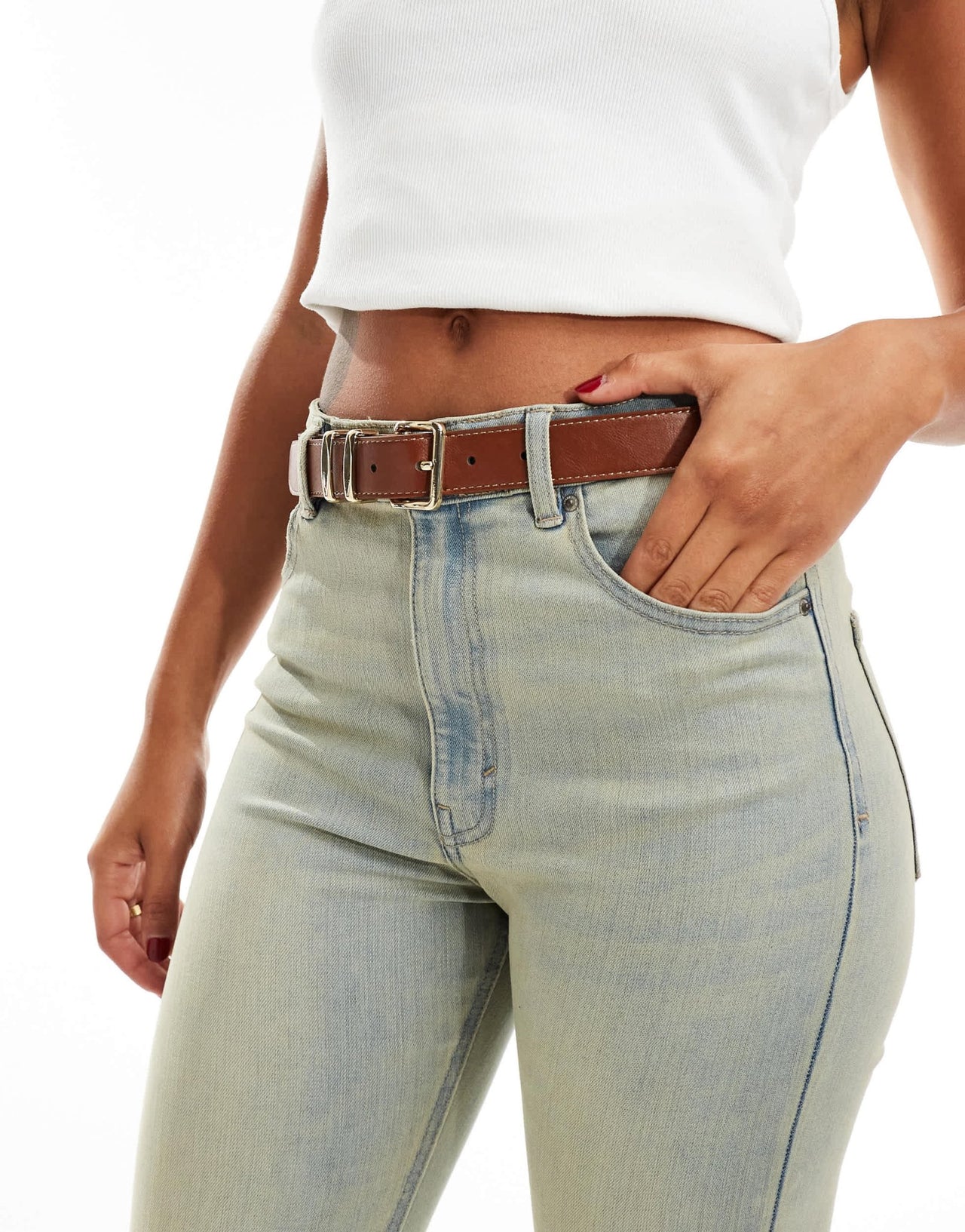 Mango square buckle belt in brown - ASOS Sample Sale EU Store