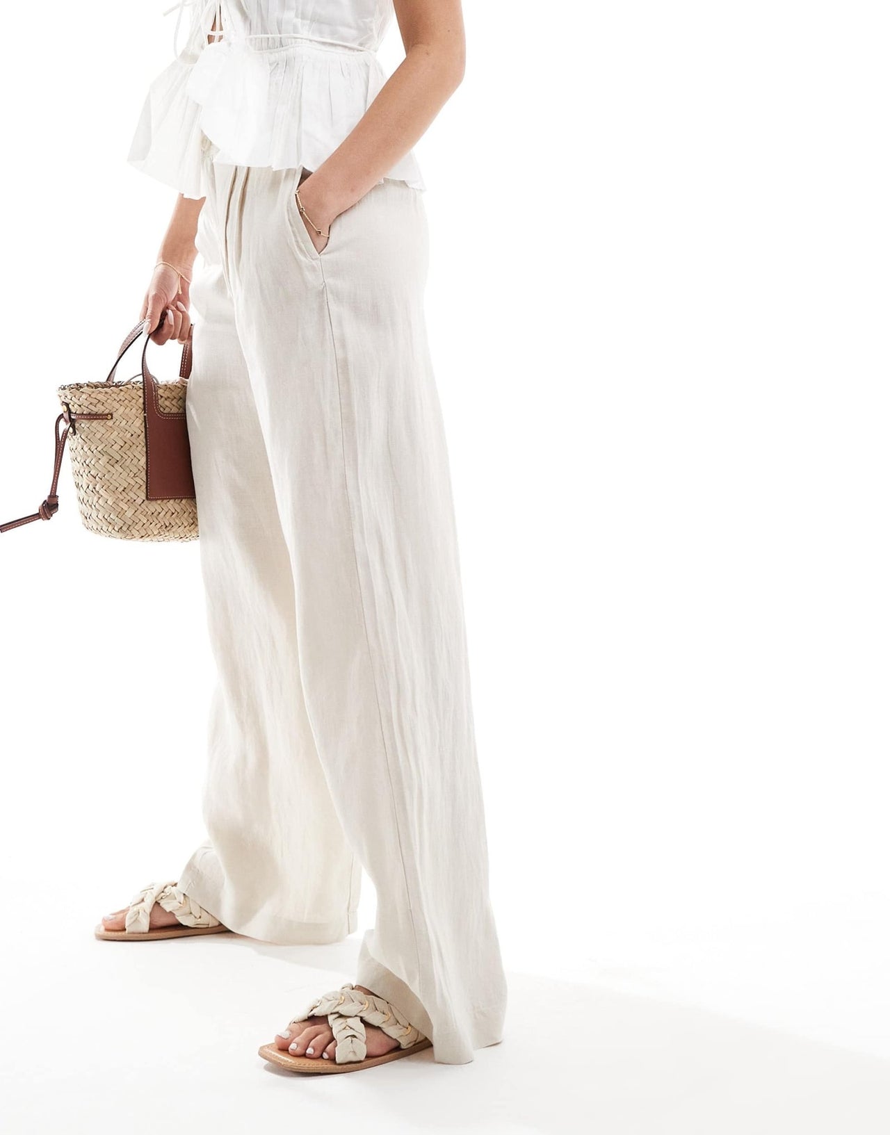 Mango straight leg linen trousers in beige - ASOS Sample Sale EU Store