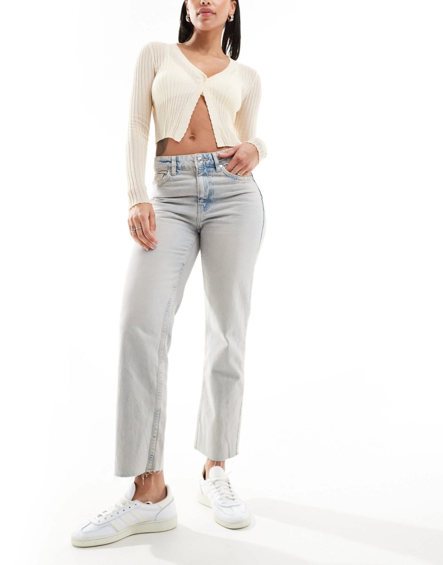 Mango straight leg raw hem jean in light blue - ASOS Sample Sale EU Store