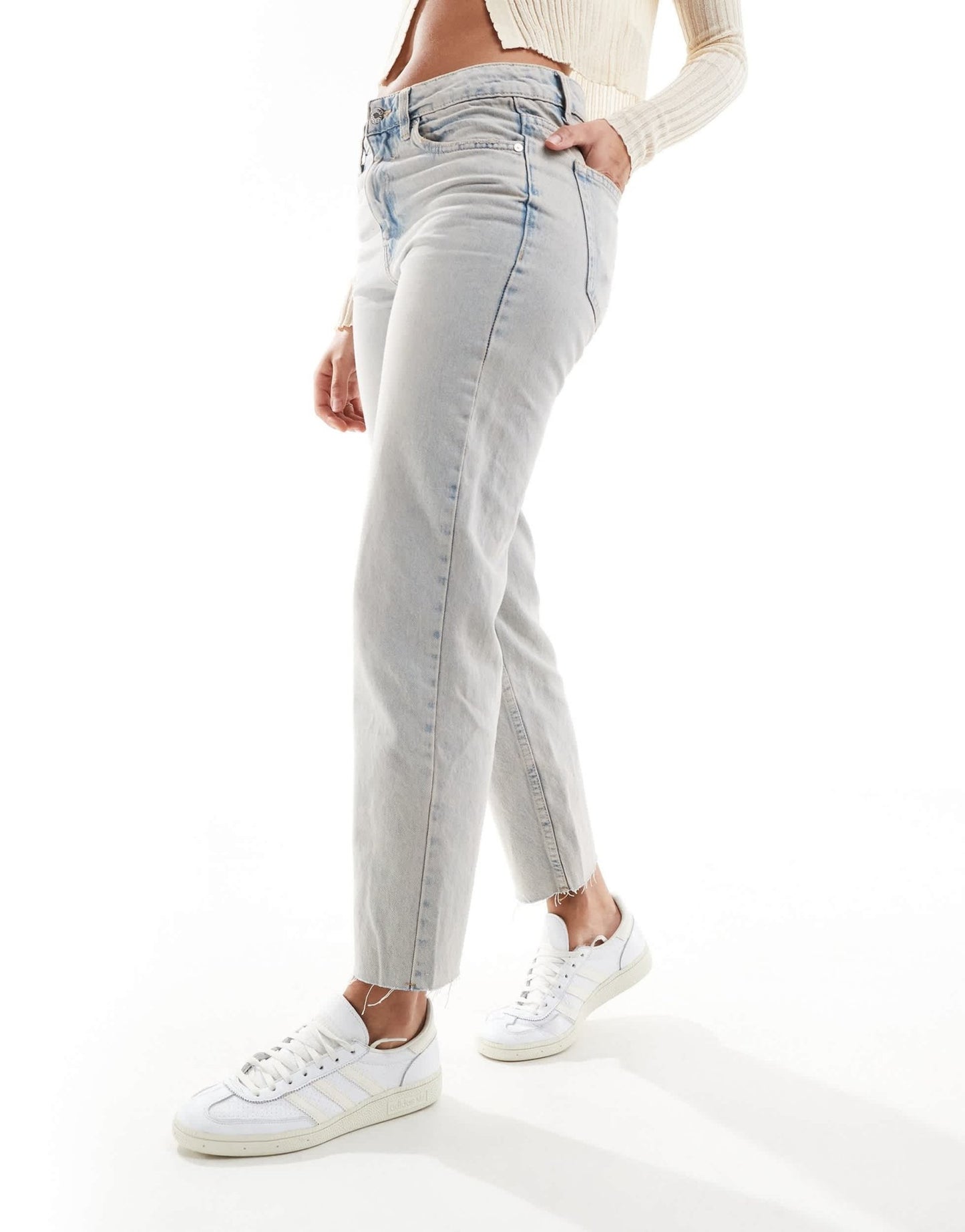 Mango straight leg raw hem jean in light blue - ASOS Sample Sale EU Store