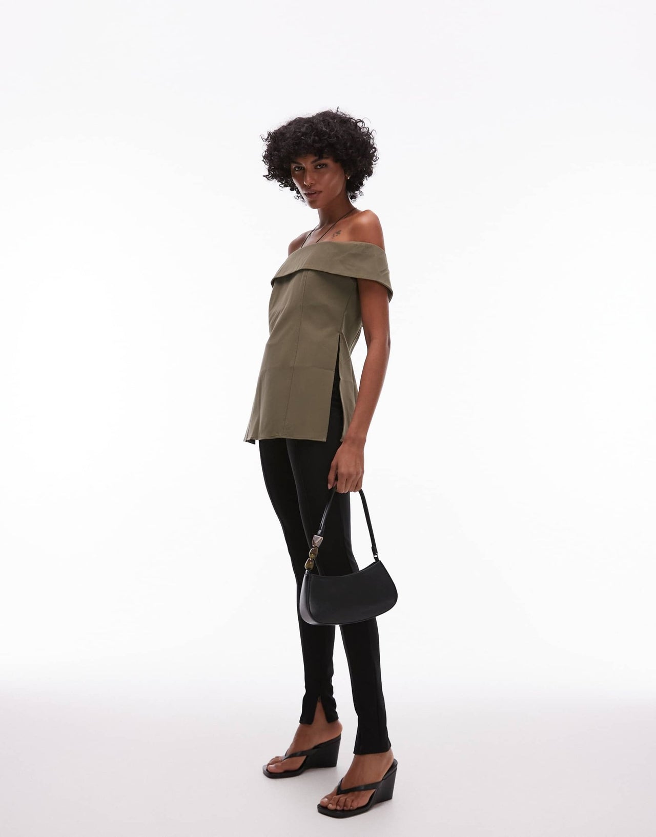 Mango structured longline bardot top in khaki - ASOS Sample Sale EU Store