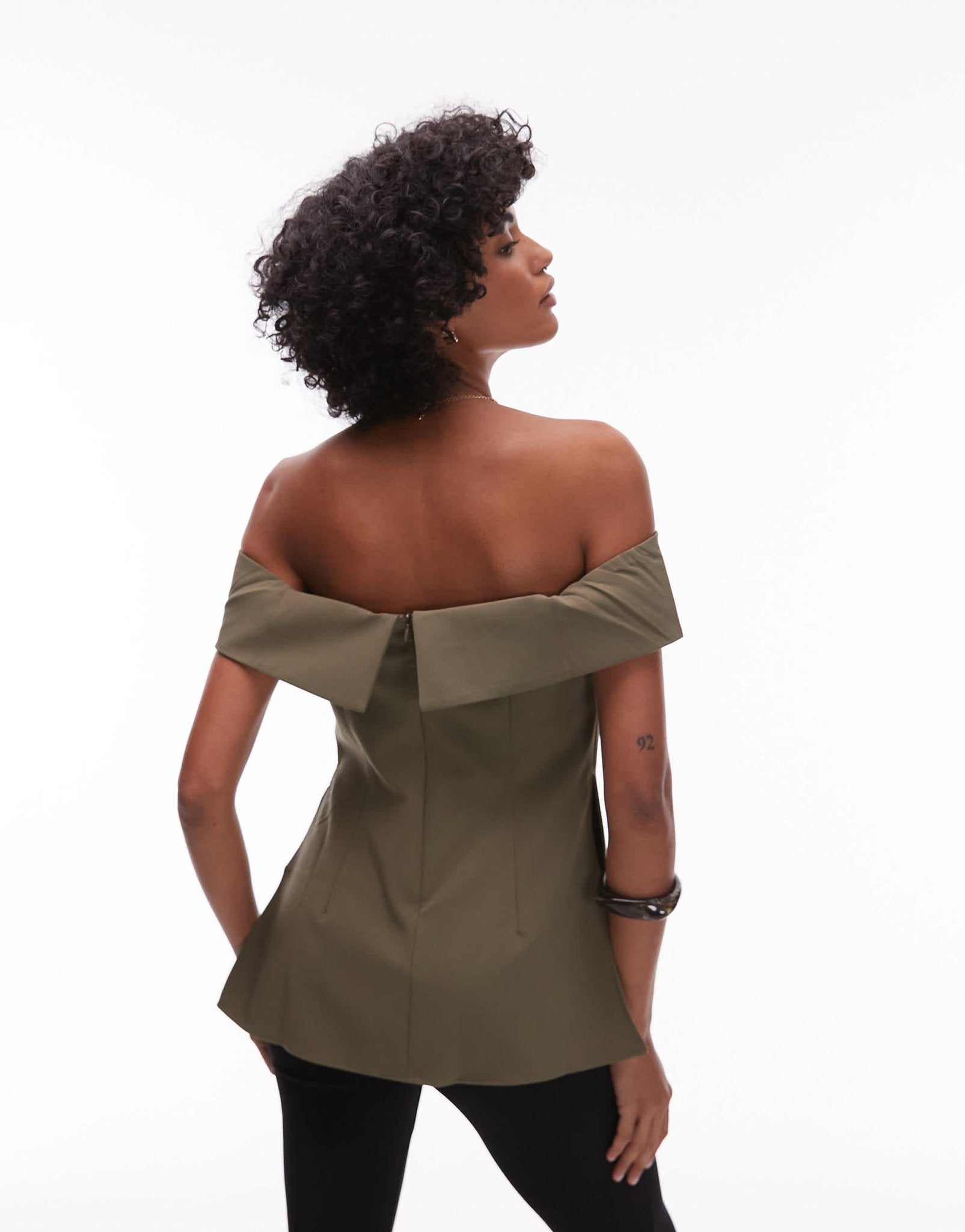 Mango structured longline bardot top in khaki - ASOS Sample Sale EU Store