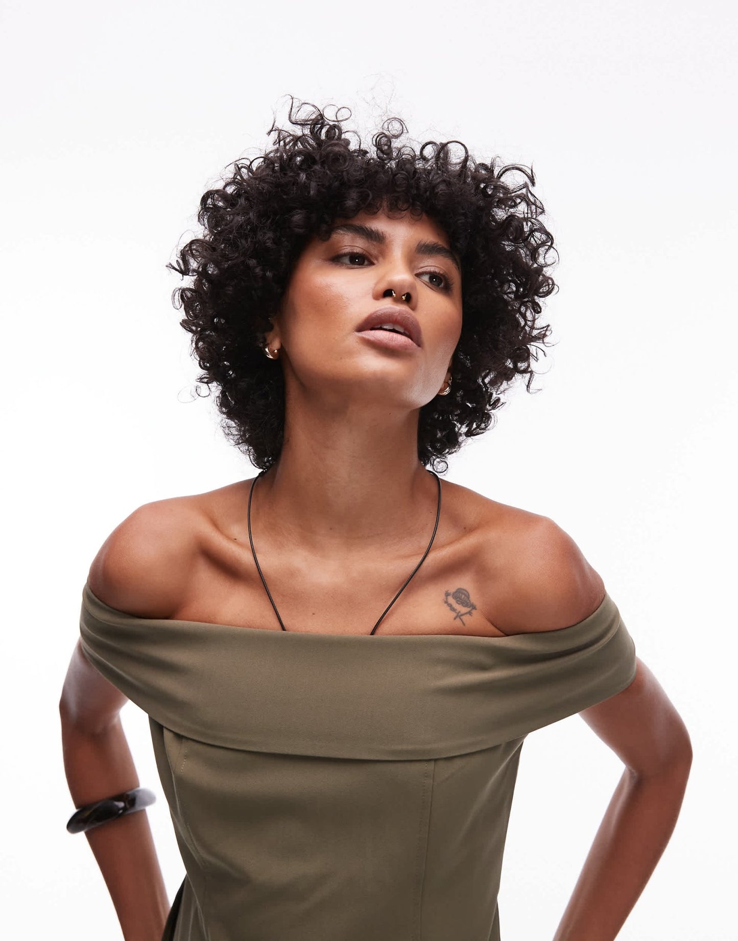 Mango structured longline bardot top in khaki - ASOS Sample Sale EU Store