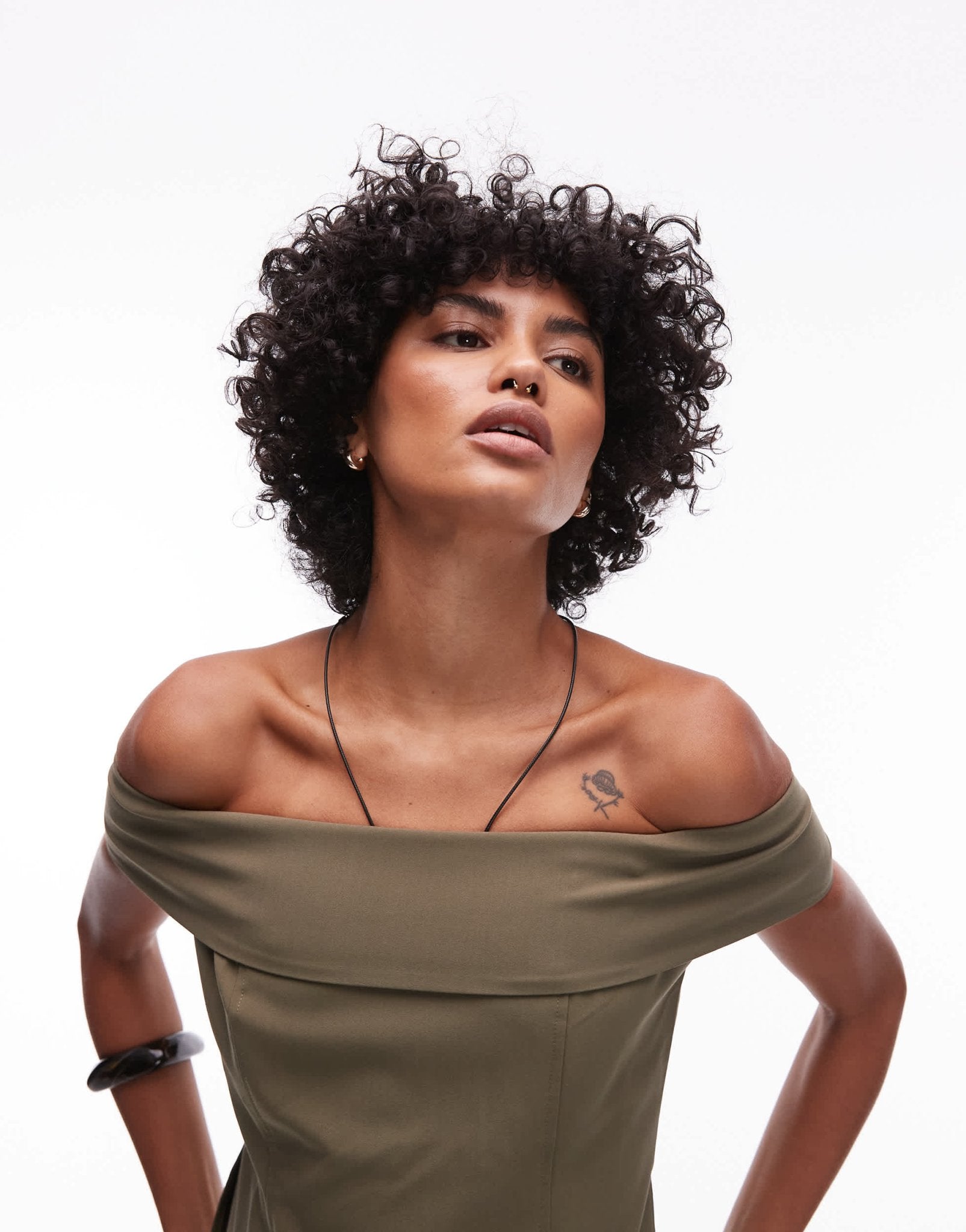 Mango structured longline bardot top in khaki - ASOS Sample Sale EU Store