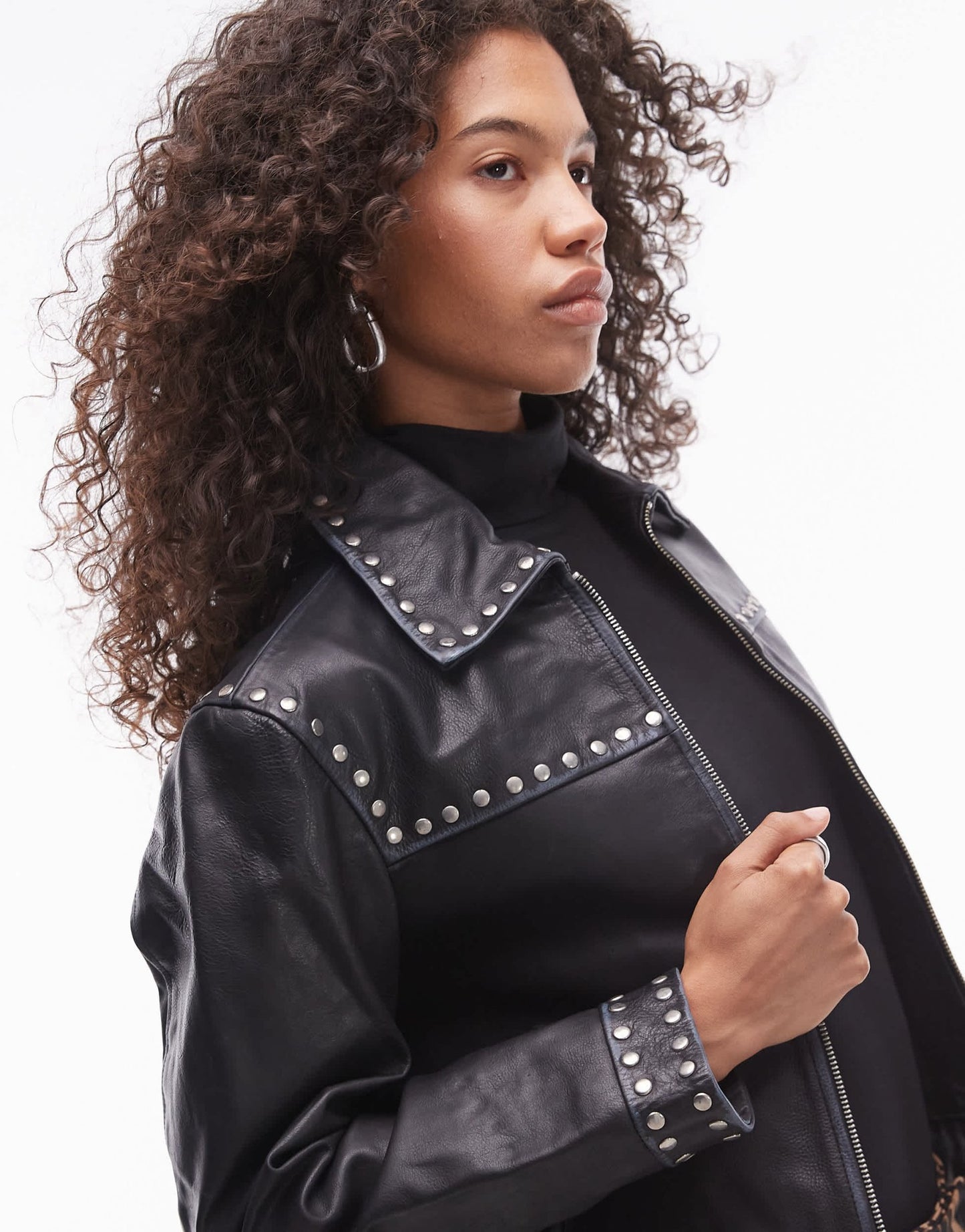 Mango studded leather jacket in black - ASOS Sample Sale EU Store