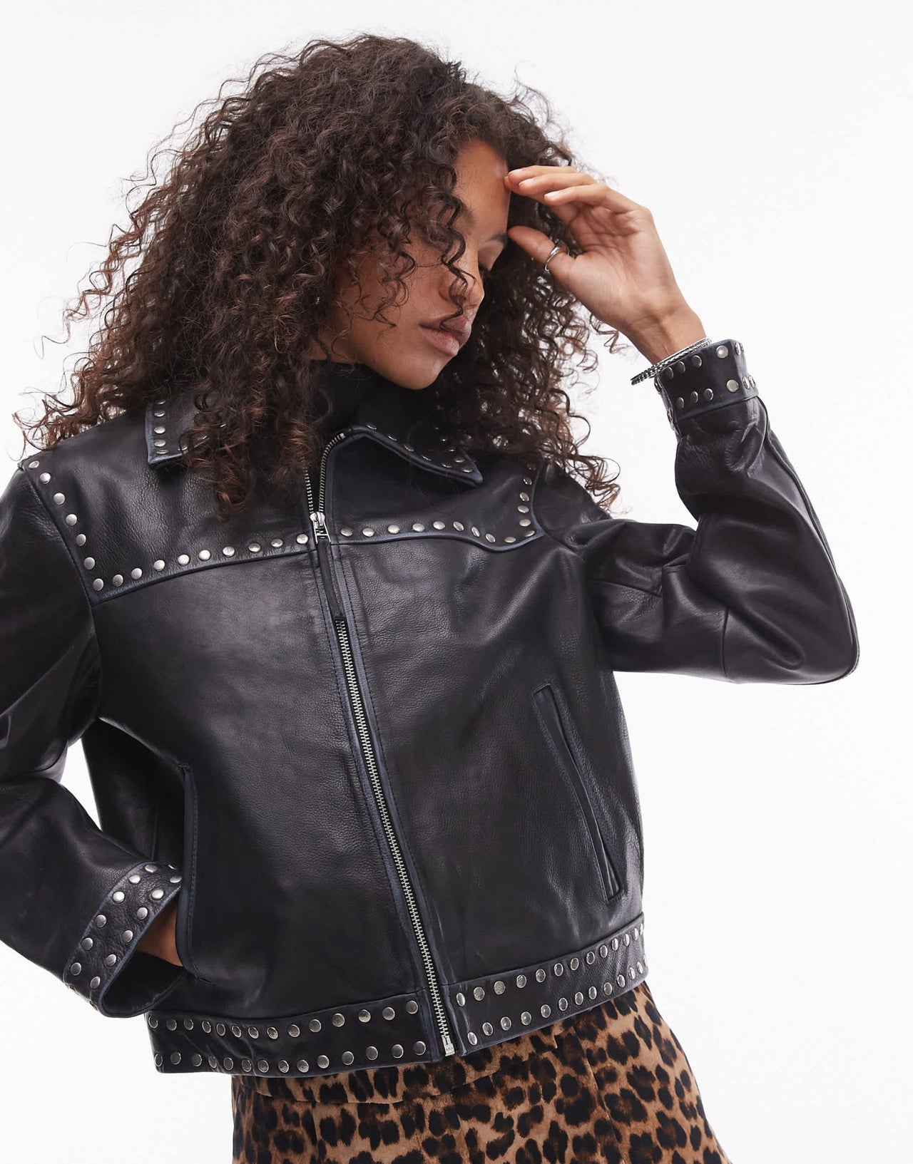 Mango studded leather jacket in black - ASOS Sample Sale EU Store
