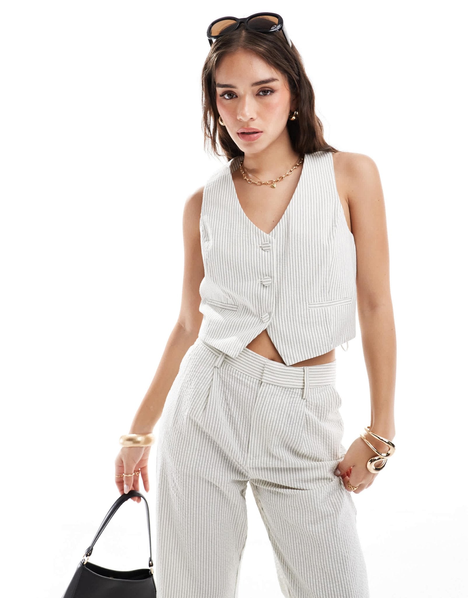Mango tailored pinstripe co - ord waistcoat in light beige - ASOS Sample Sale EU Store