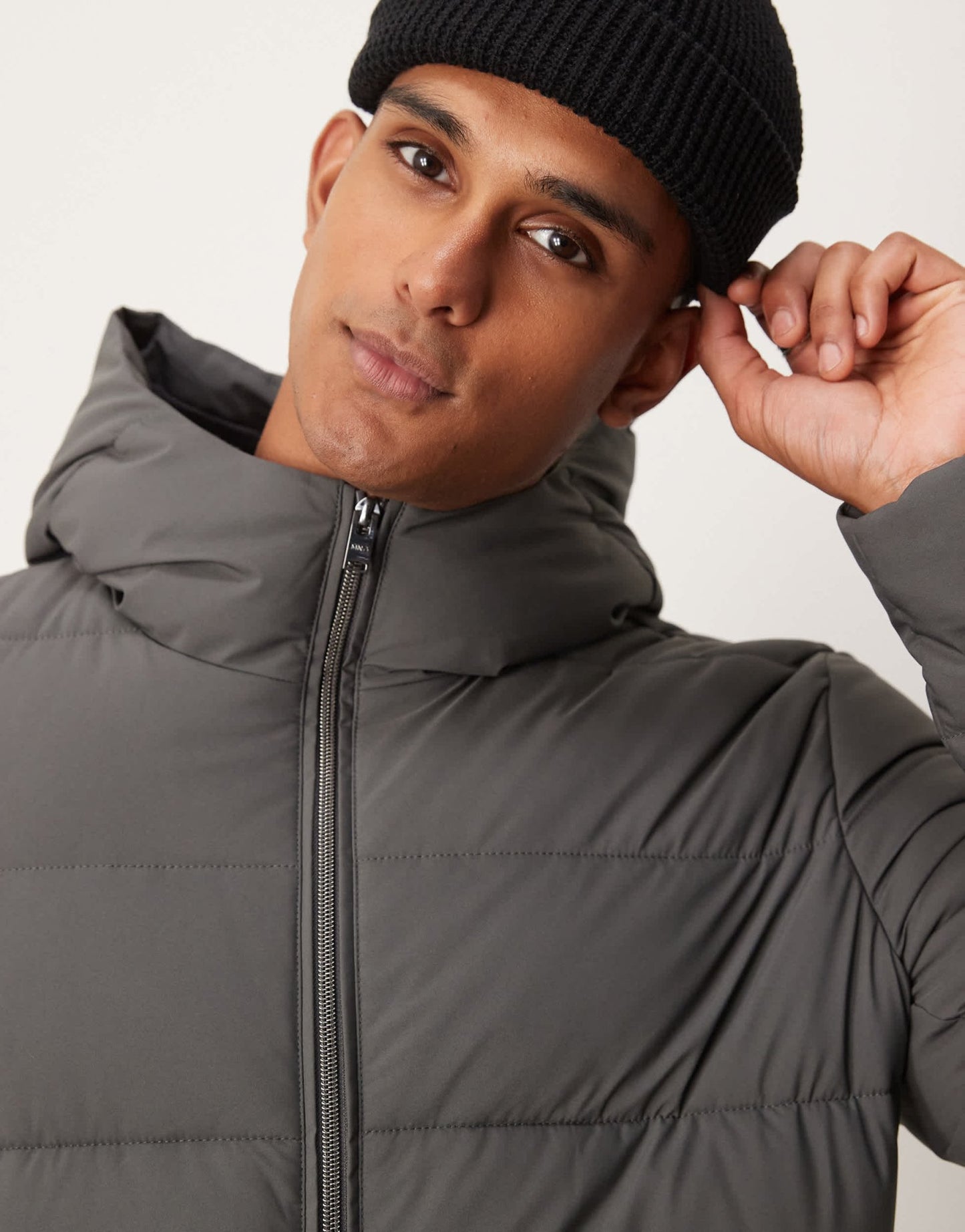 Mango technology hooded puffer jacket in charcoal - ASOS Sample Sale EU Store