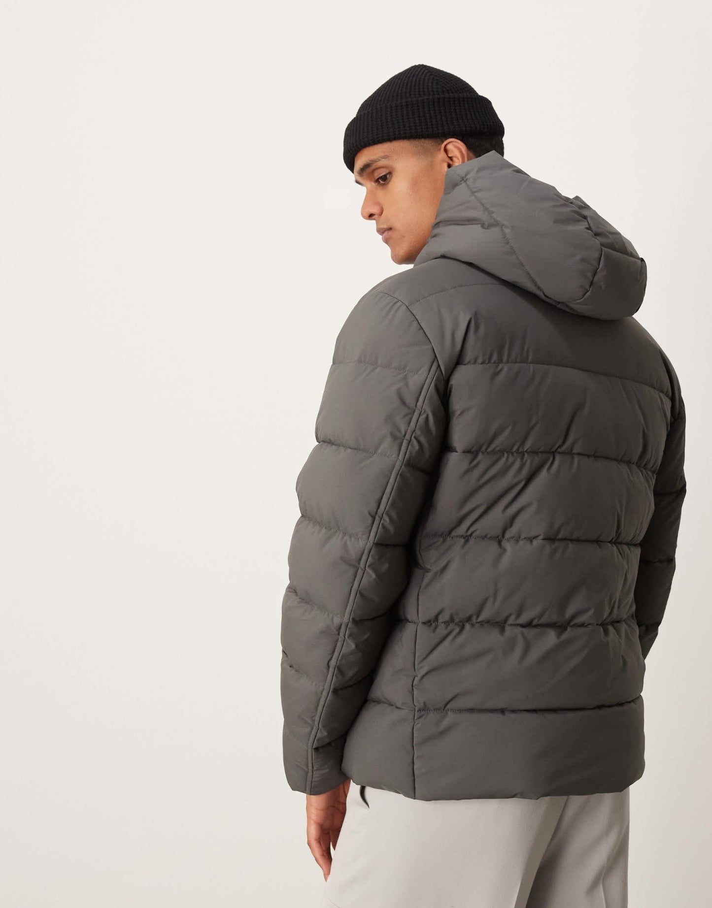 Mango technology hooded puffer jacket in charcoal - ASOS Sample Sale EU Store