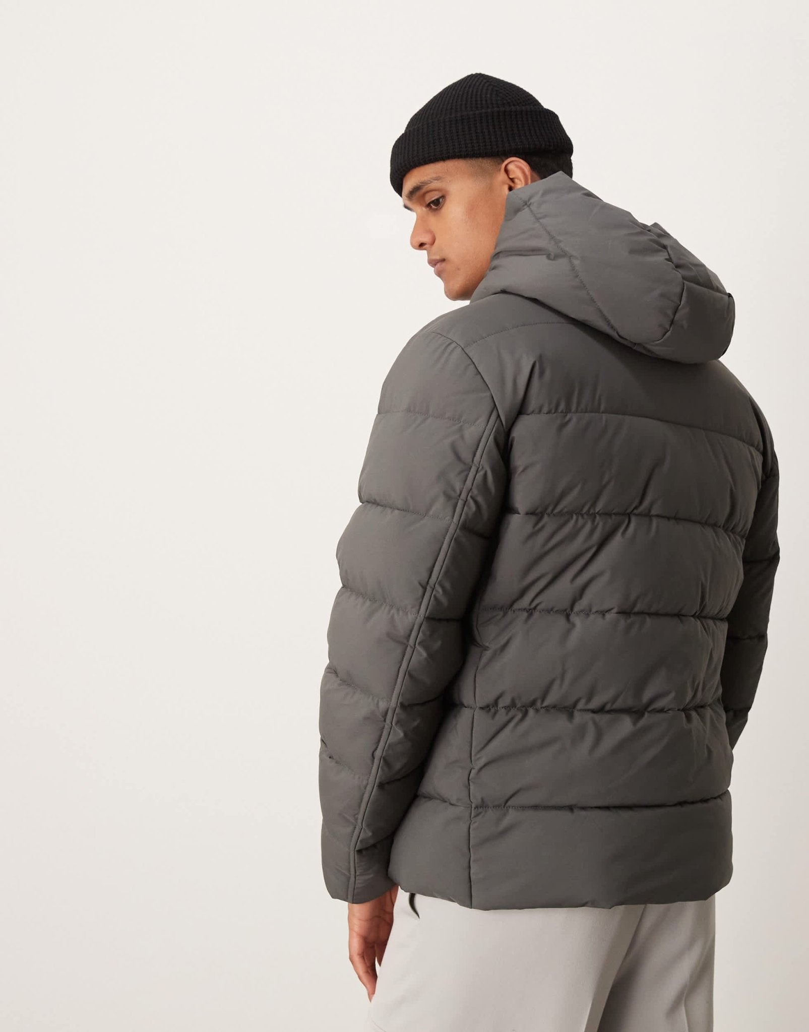 Mango technology hooded puffer jacket in charcoal - ASOS Sample Sale EU Store