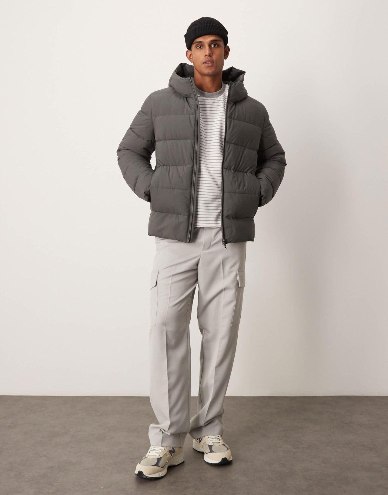 Mango technology hooded puffer jacket in charcoal - ASOS Sample Sale EU Store