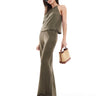 Mango textured straight leg co-ord trousers in khaki