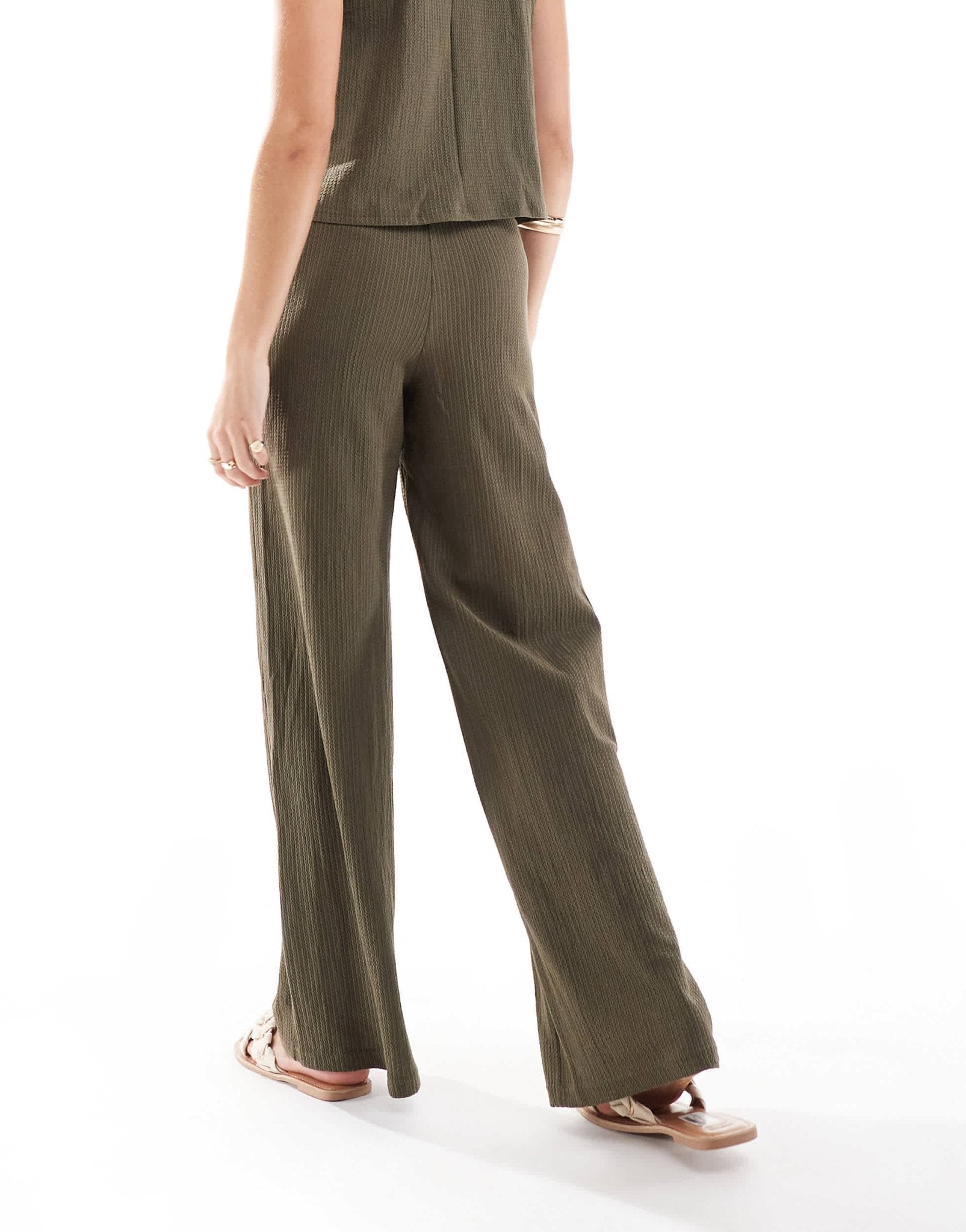 Mango textured straight leg co - ord trousers in khaki - ASOS Sample Sale EU Store
