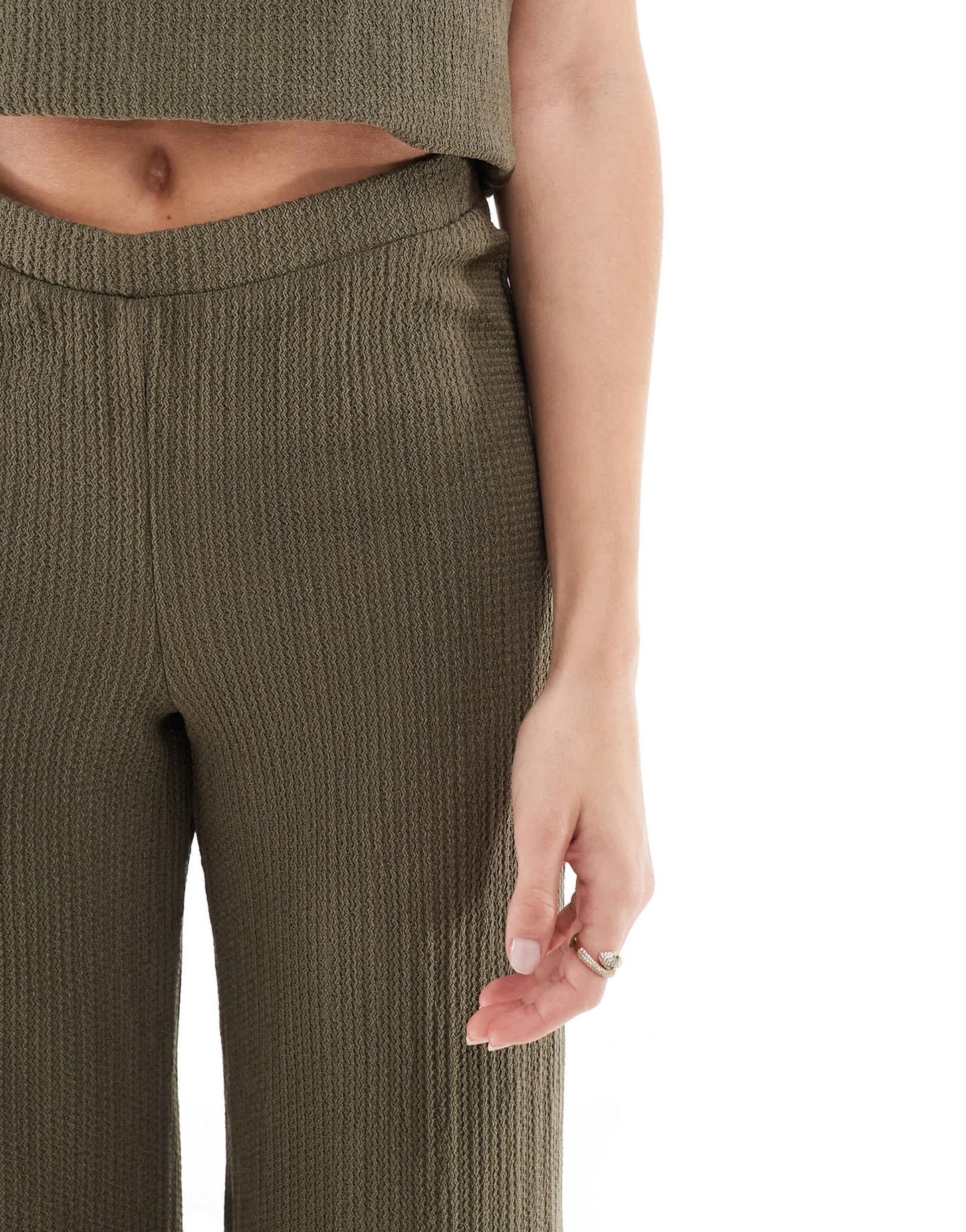 Mango textured straight leg co - ord trousers in khaki - ASOS Sample Sale EU Store