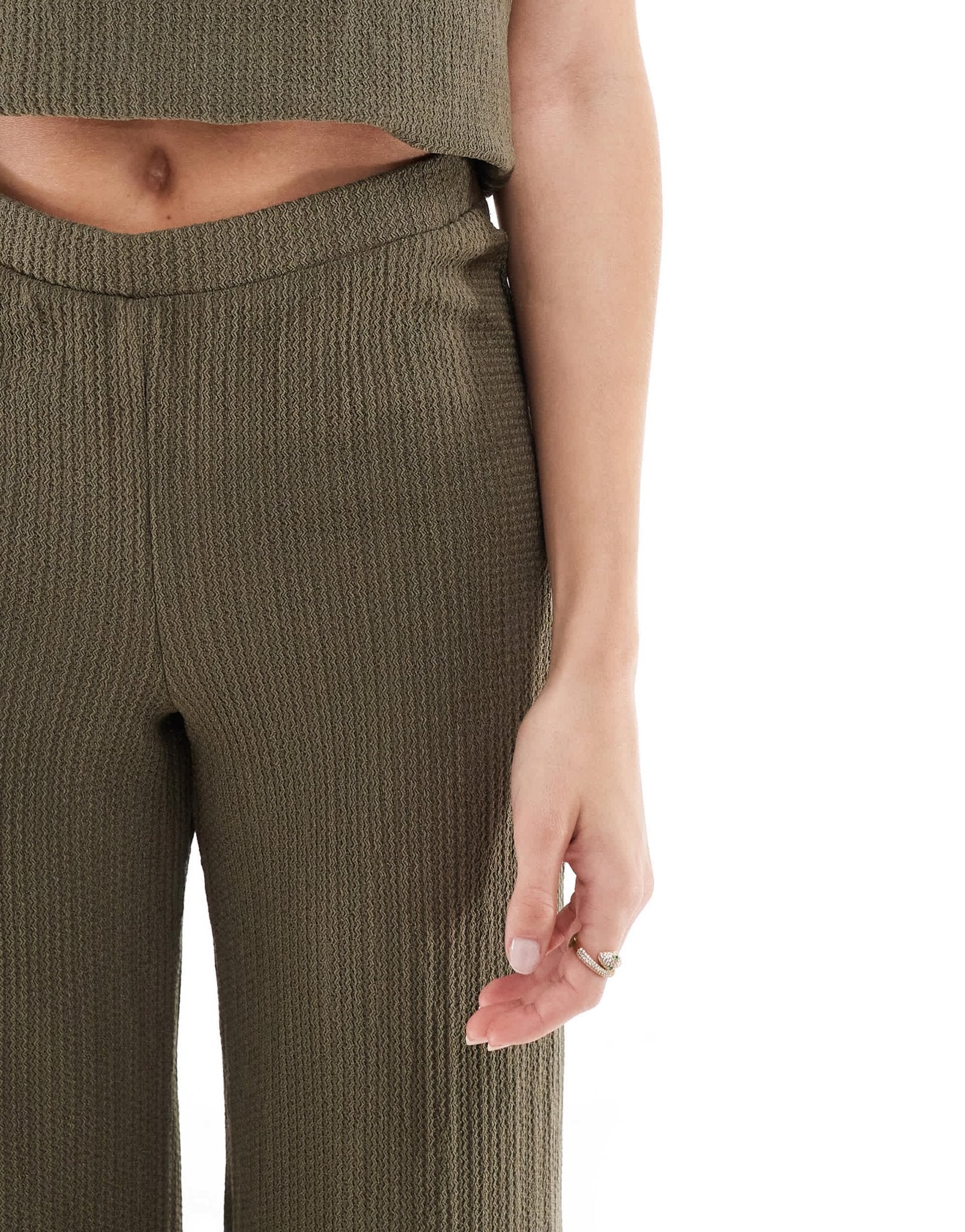 Mango textured straight leg co - ord trousers in khaki - ASOS Sample Sale EU Store