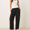 Mango tie waist linen trousers in black