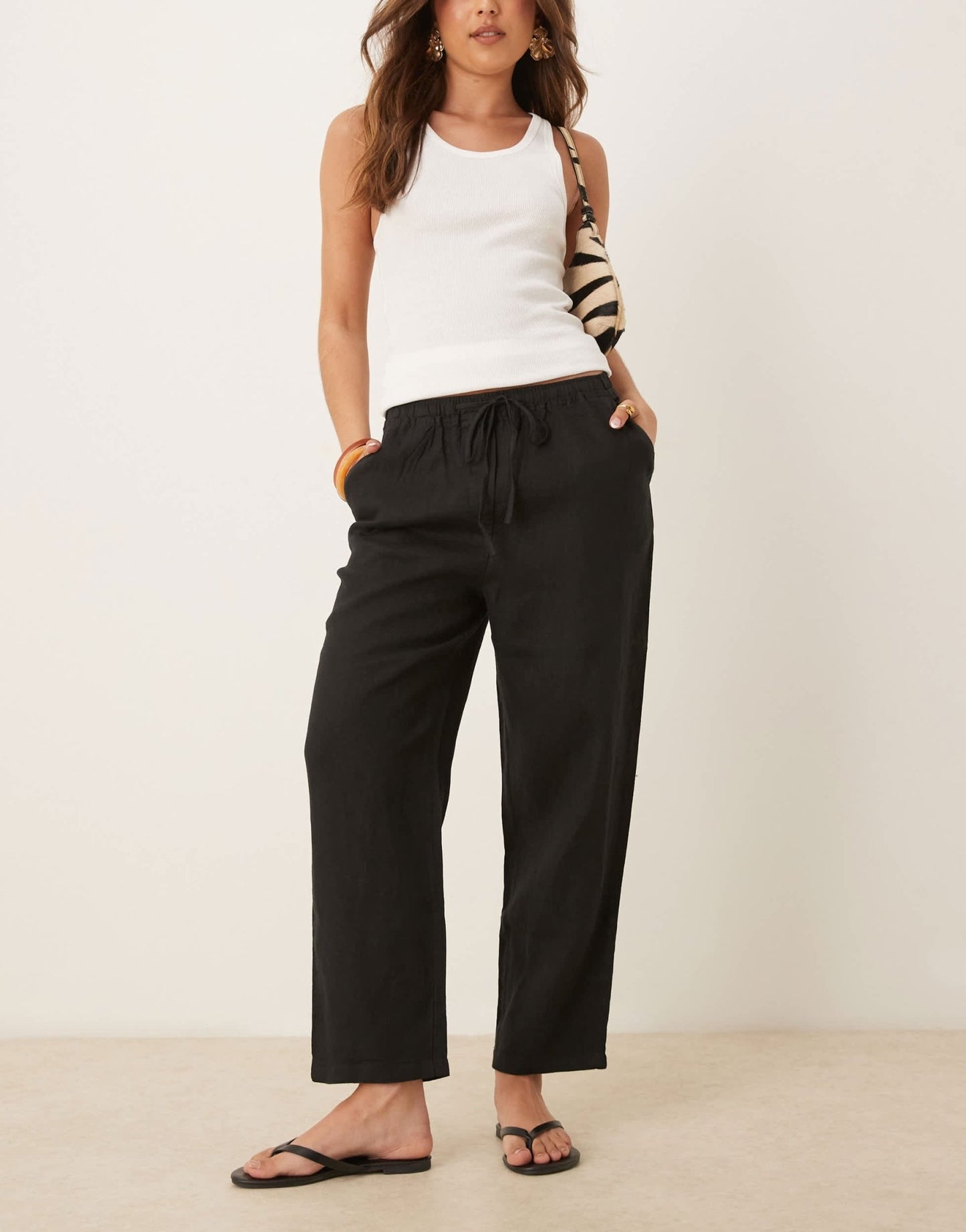 Mango tie waist linen trousers in black - ASOS Sample Sale EU Store