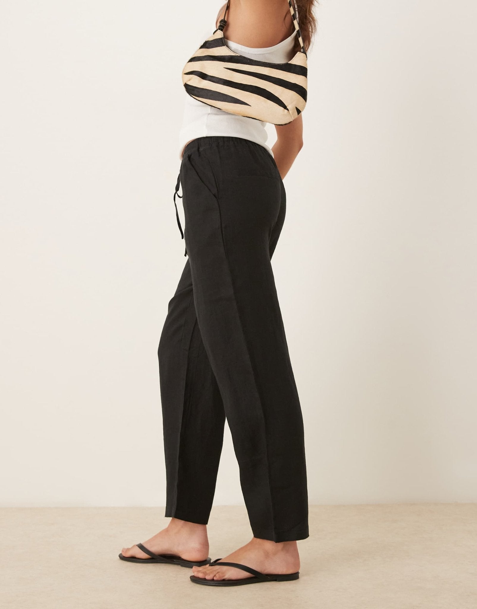 Mango tie waist linen trousers in black - ASOS Sample Sale EU Store