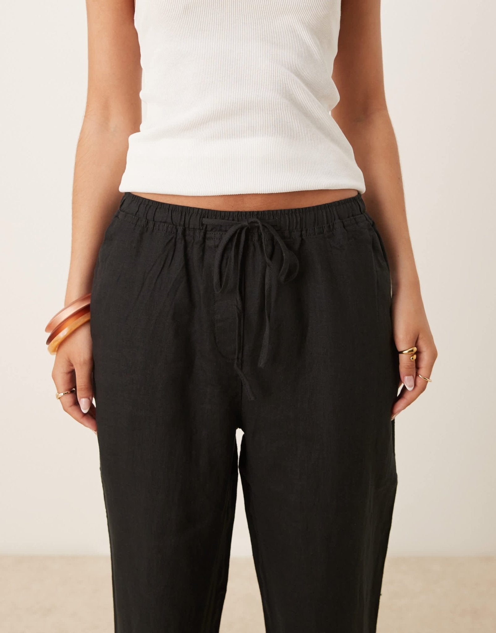 Mango tie waist linen trousers in black - ASOS Sample Sale EU Store
