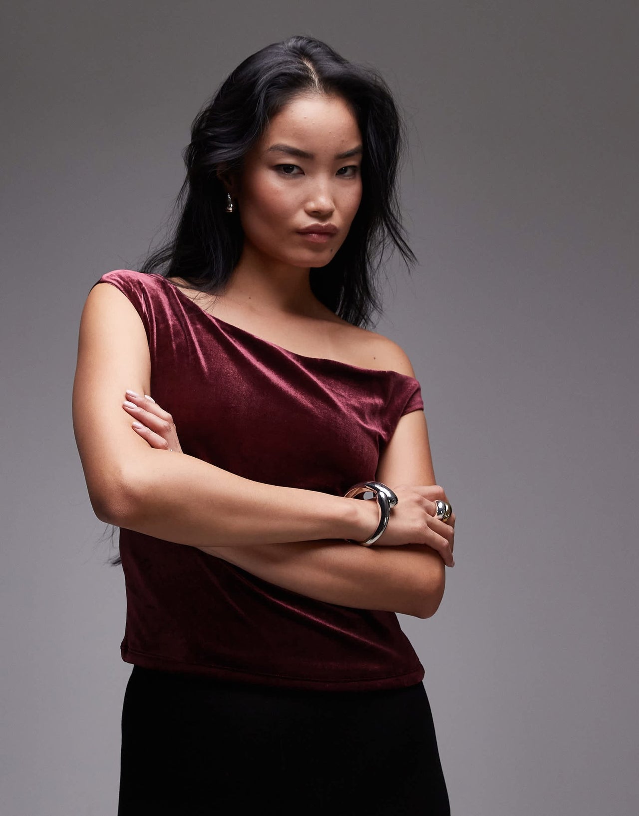 Mango velvet off shoulder top in dark red - ASOS Sample Sale EU Store