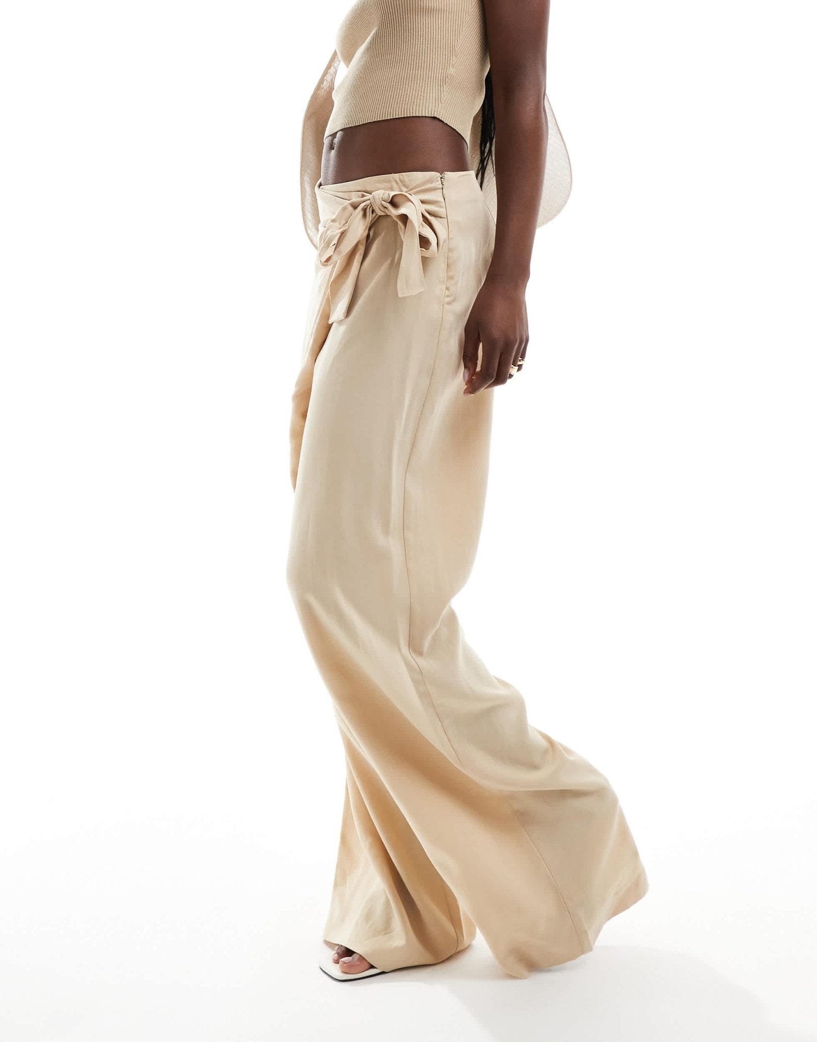 Mango wrap front linen mix trouser in beige - ASOS Sample Sale EU Store