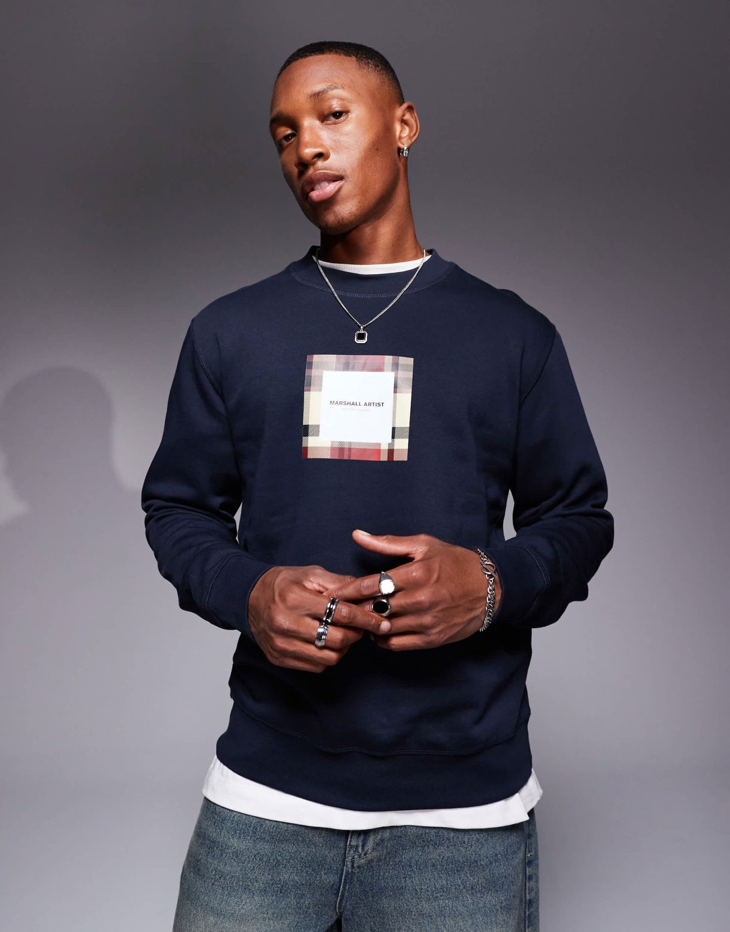 Marshall Artist house check box logo sweatshirt in navy - ASOS Sample Sale EU Store