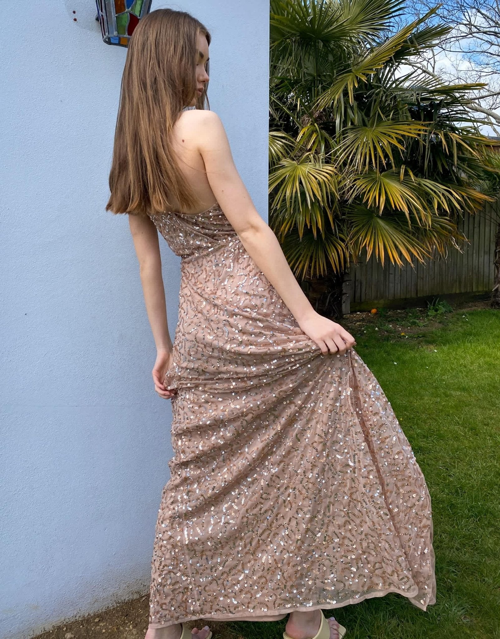 Maya asymmetric all over embellished maxi dress in blush - ASOS Sample Sale EU Store