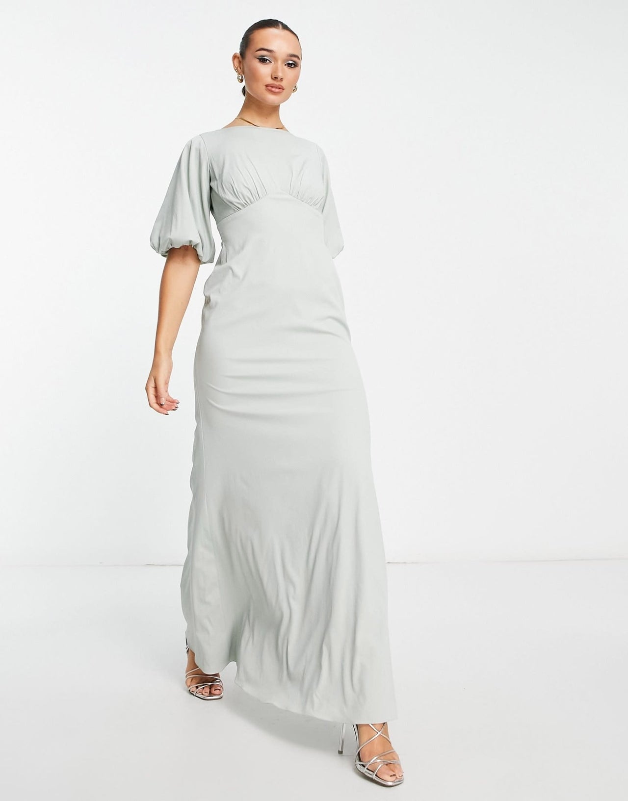 Maya Bridesmaid mid sleeve open back maxi dress in sage green - ASOS Sample Sale EU Store