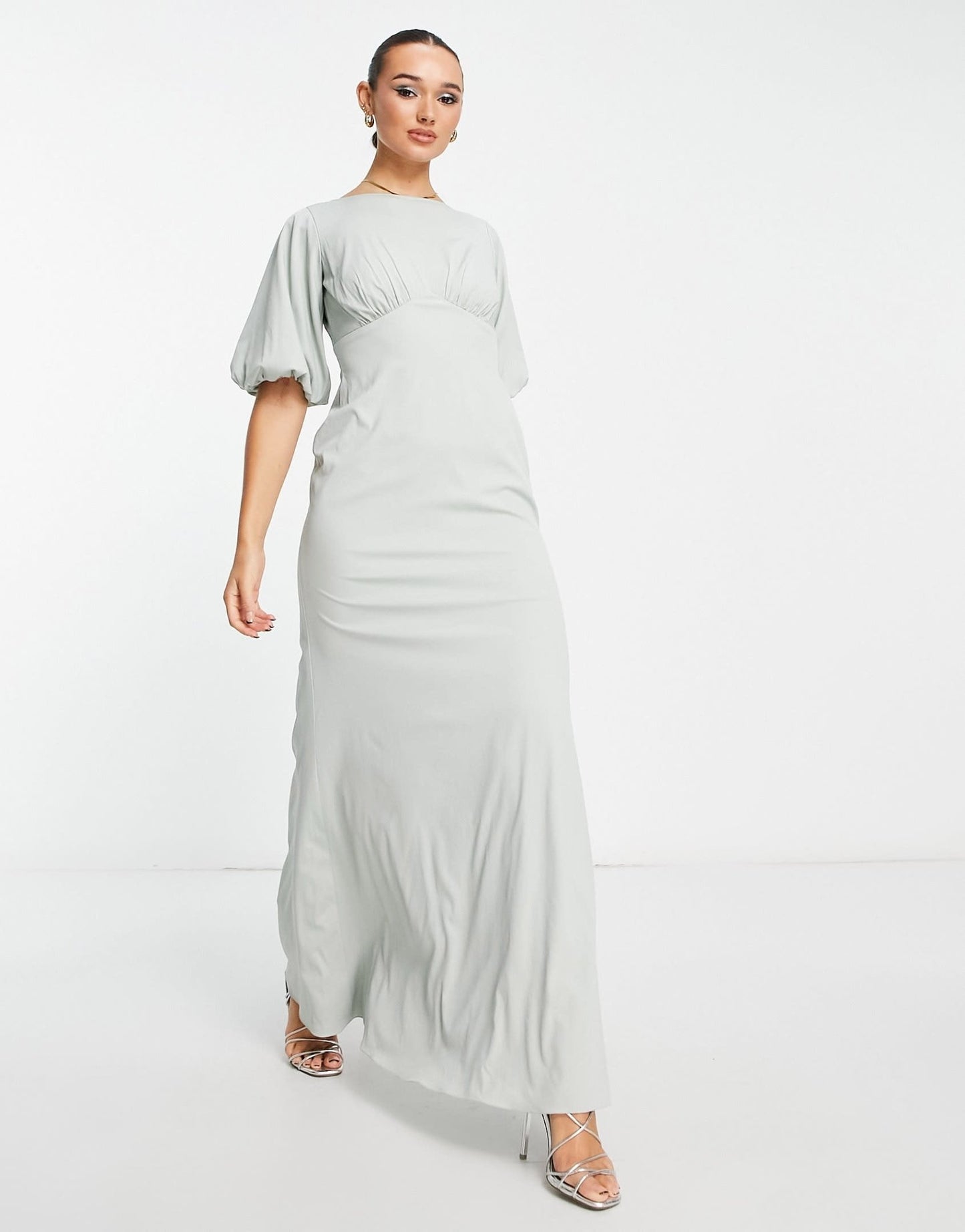 Maya Bridesmaid mid sleeve open back maxi dress in sage green - ASOS Sample Sale EU Store