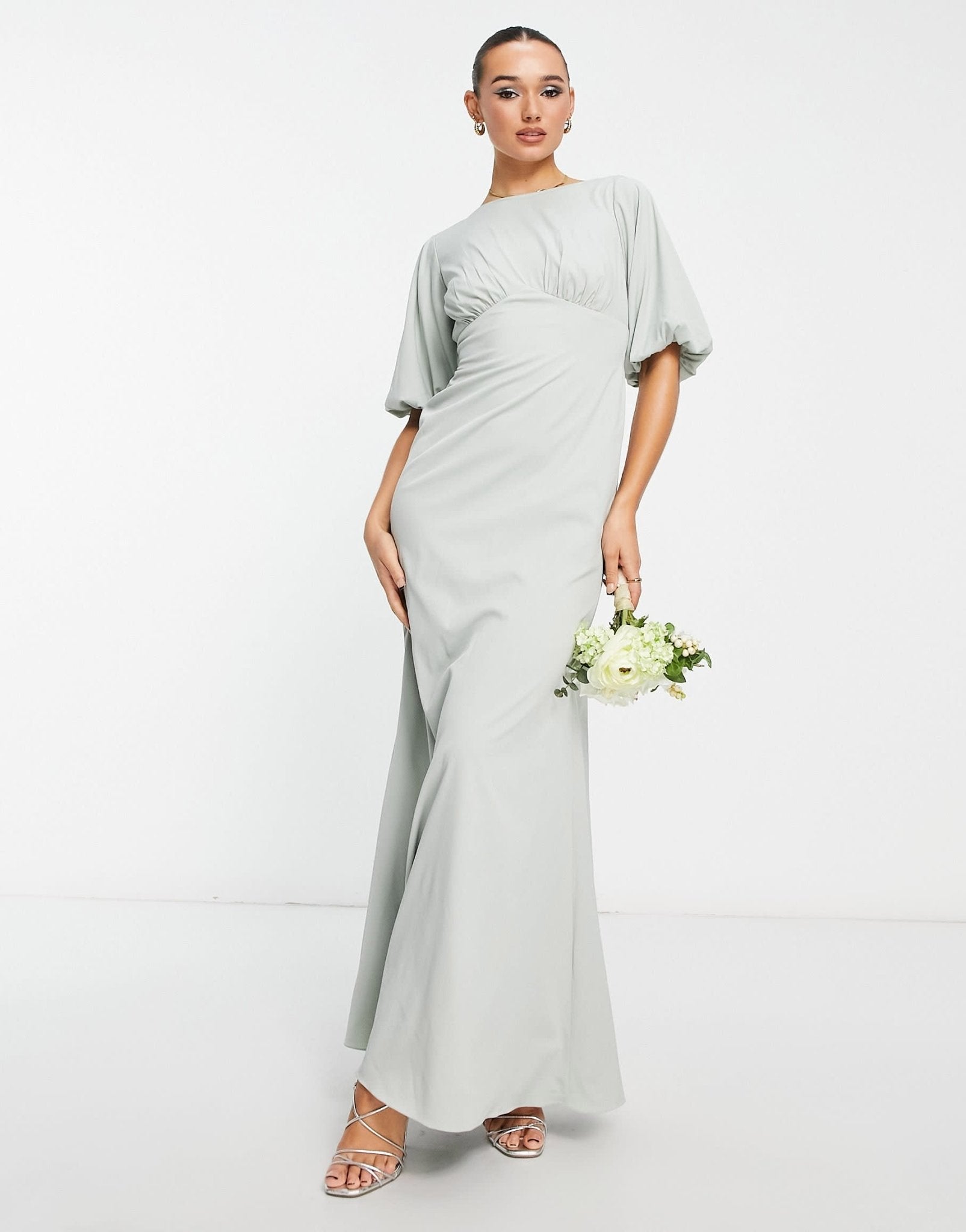 Maya Bridesmaid mid sleeve open back maxi dress in sage green - ASOS Sample Sale EU Store