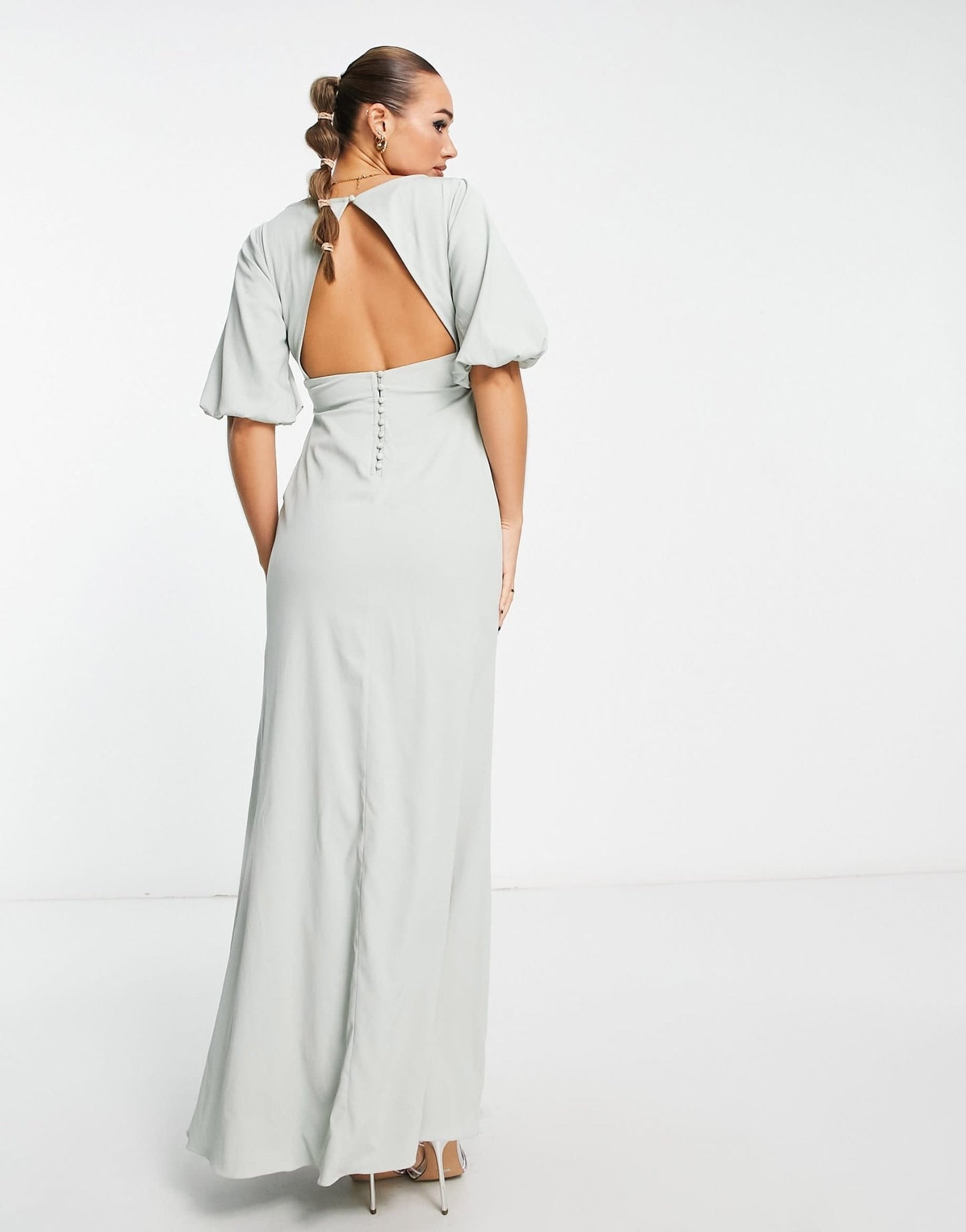 Maya Bridesmaid mid sleeve open back maxi dress in sage green - ASOS Sample Sale EU Store