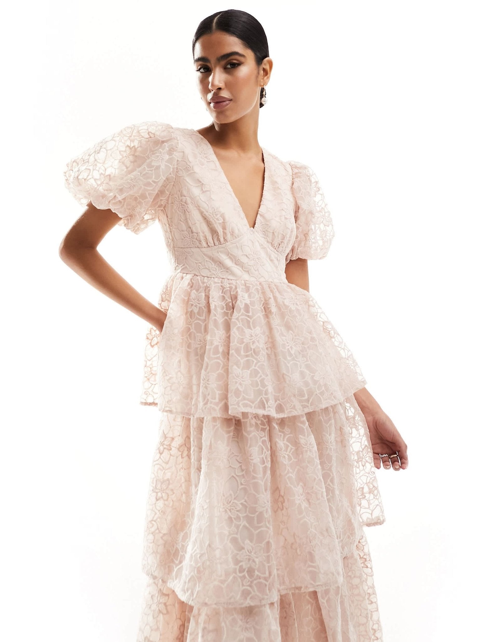 Maya organza midi dress with puff sleeves in pink - ASOS Sample Sale EU Store