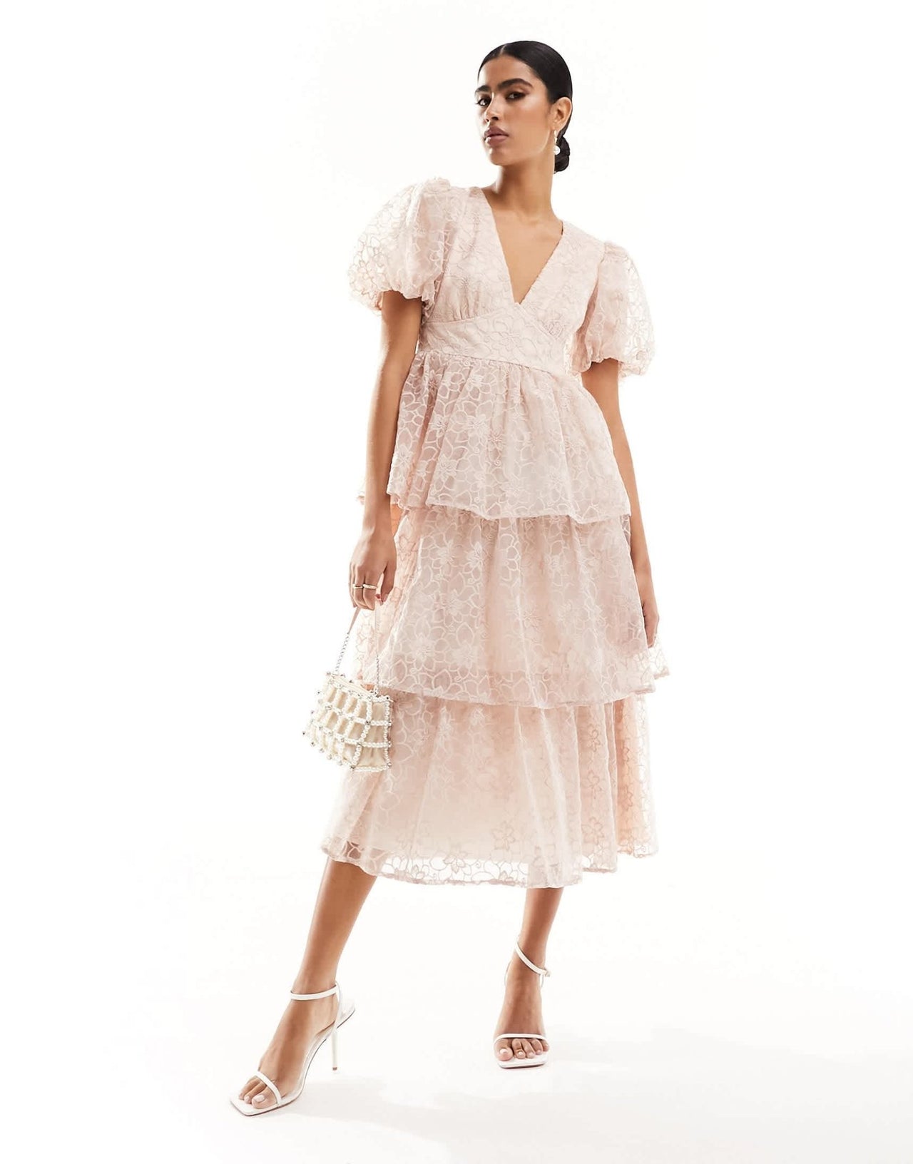 Maya organza midi dress with puff sleeves in pink - ASOS Sample Sale EU Store