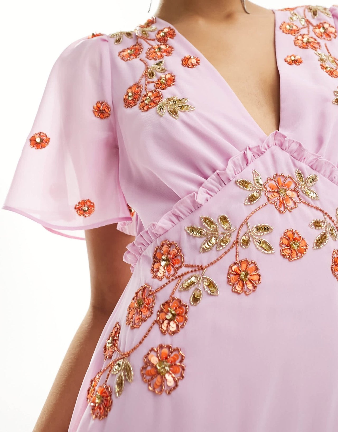 Maya plunge midi dress with floral embellished detail in purple - ASOS Sample Sale EU Store
