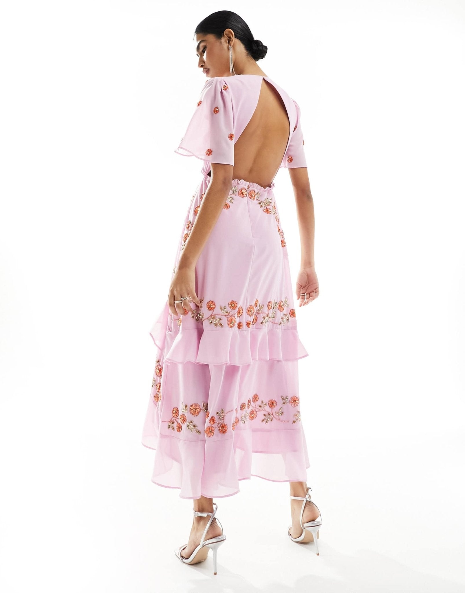 Maya plunge midi dress with floral embellished detail in purple - ASOS Sample Sale EU Store