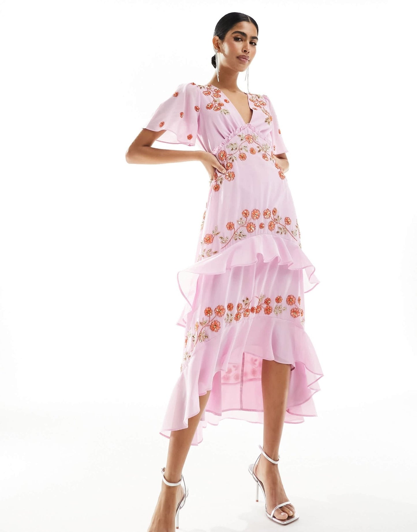 Maya plunge midi dress with floral embellished detail in purple - ASOS Sample Sale EU Store